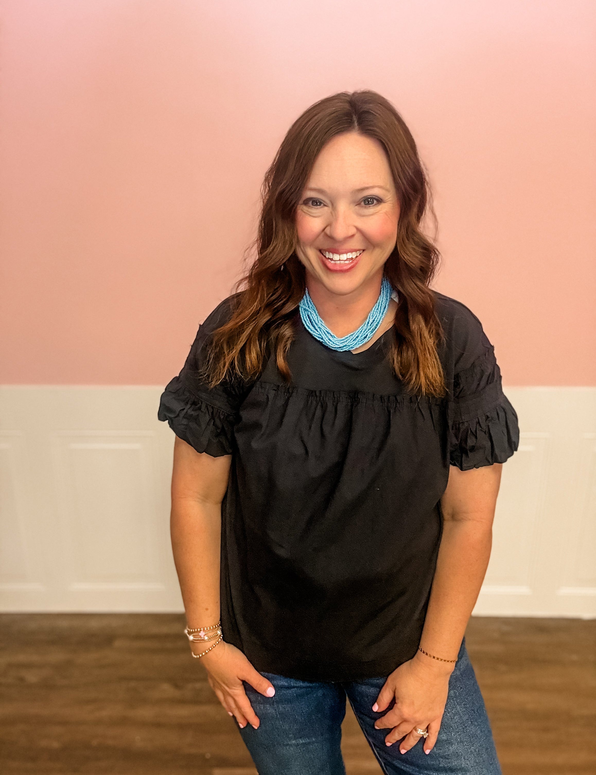 Midnight Grace Puff Sleeve Top - Just a Small Town Girl
