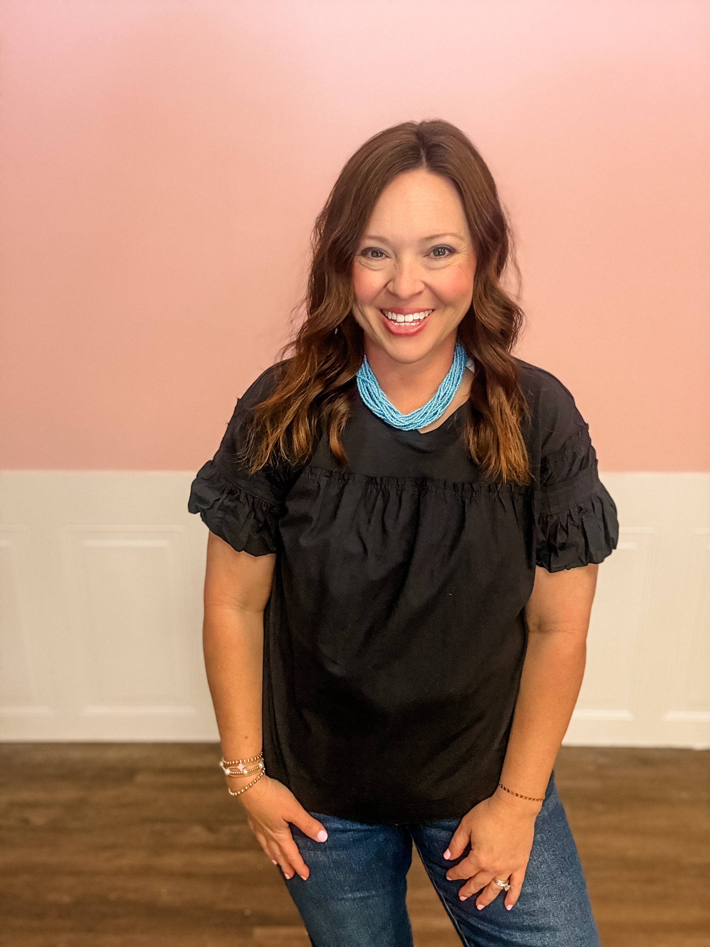 Midnight Grace Puff Sleeve Top - Just a Small Town Girl