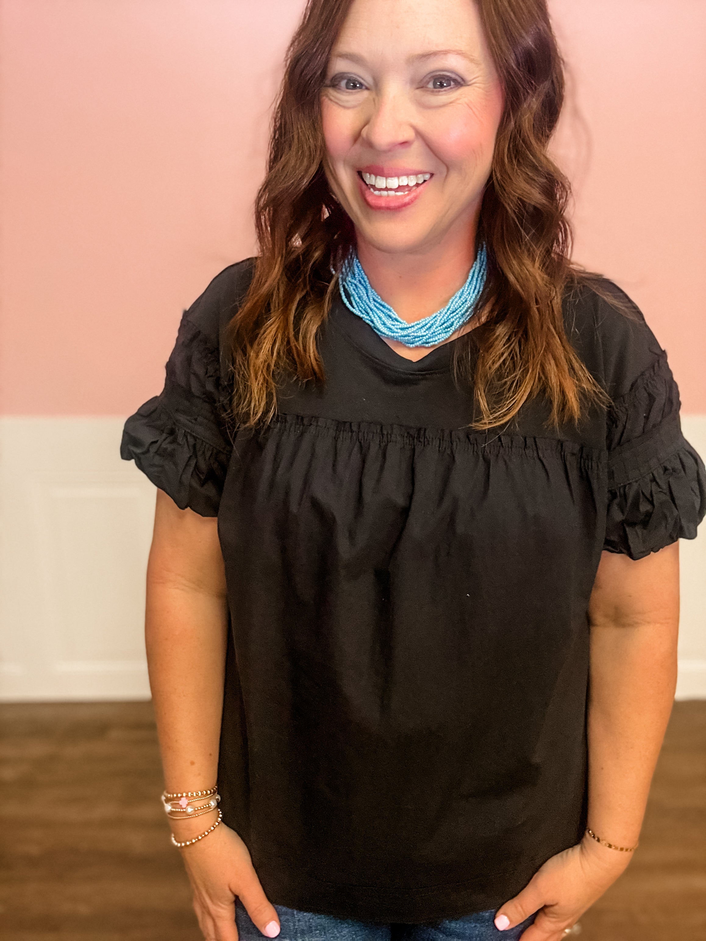 Midnight Grace Puff Sleeve Top - Just a Small Town Girl