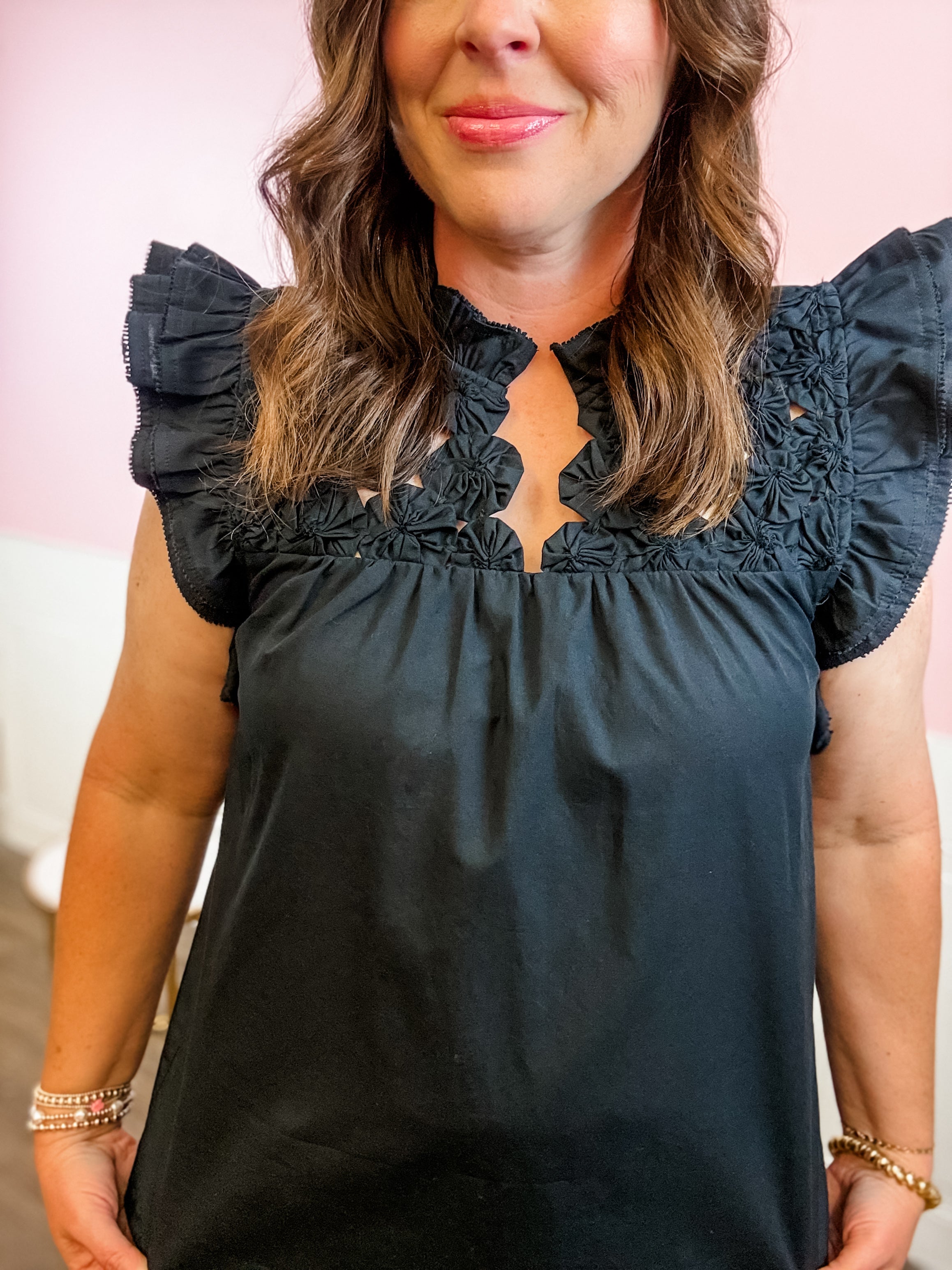 Midnight Rosette Ruffle Top - Just a Small Town Girl
