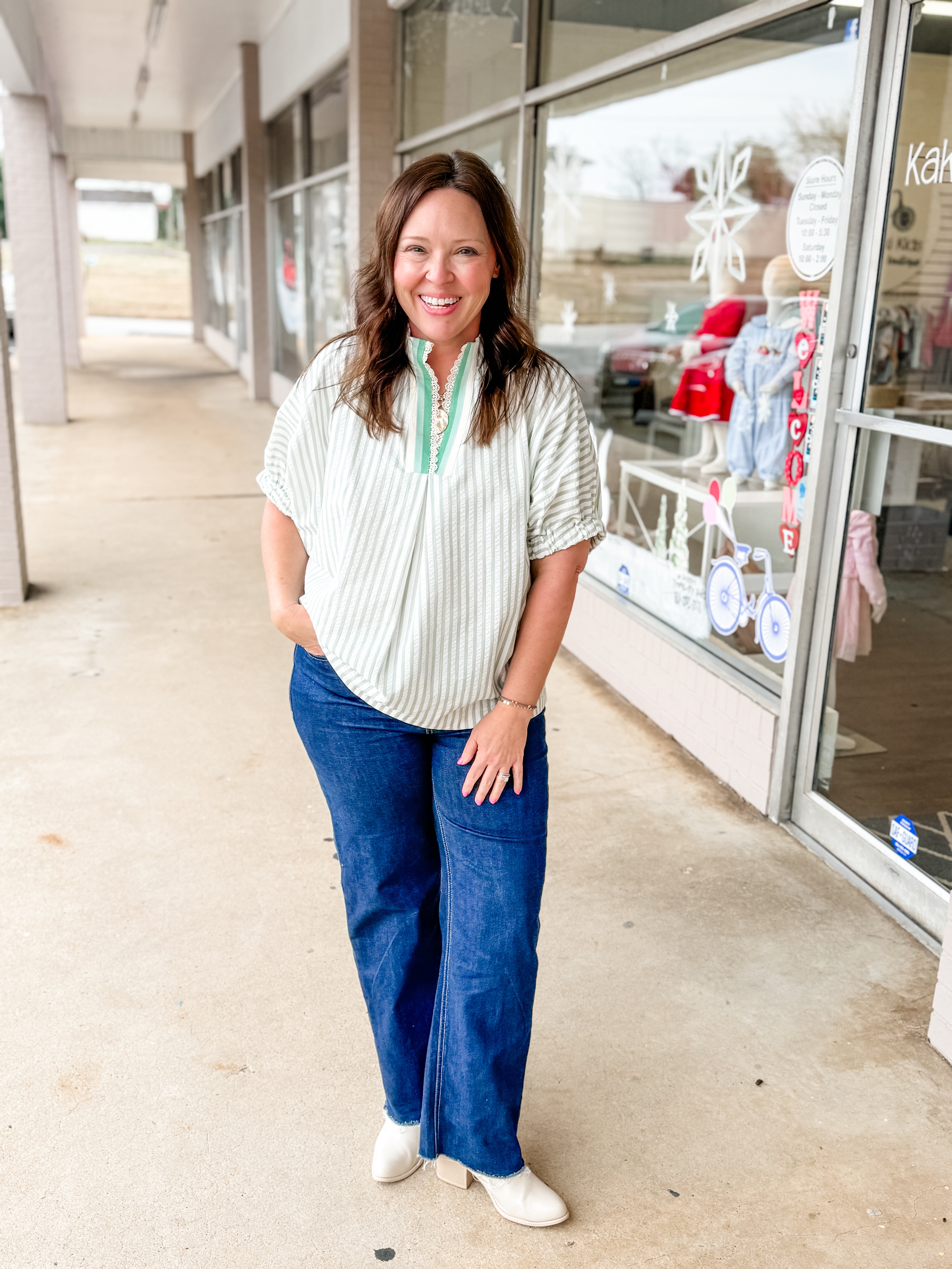 Mint Green Meadow Striped Top - Just a Small Town Girl