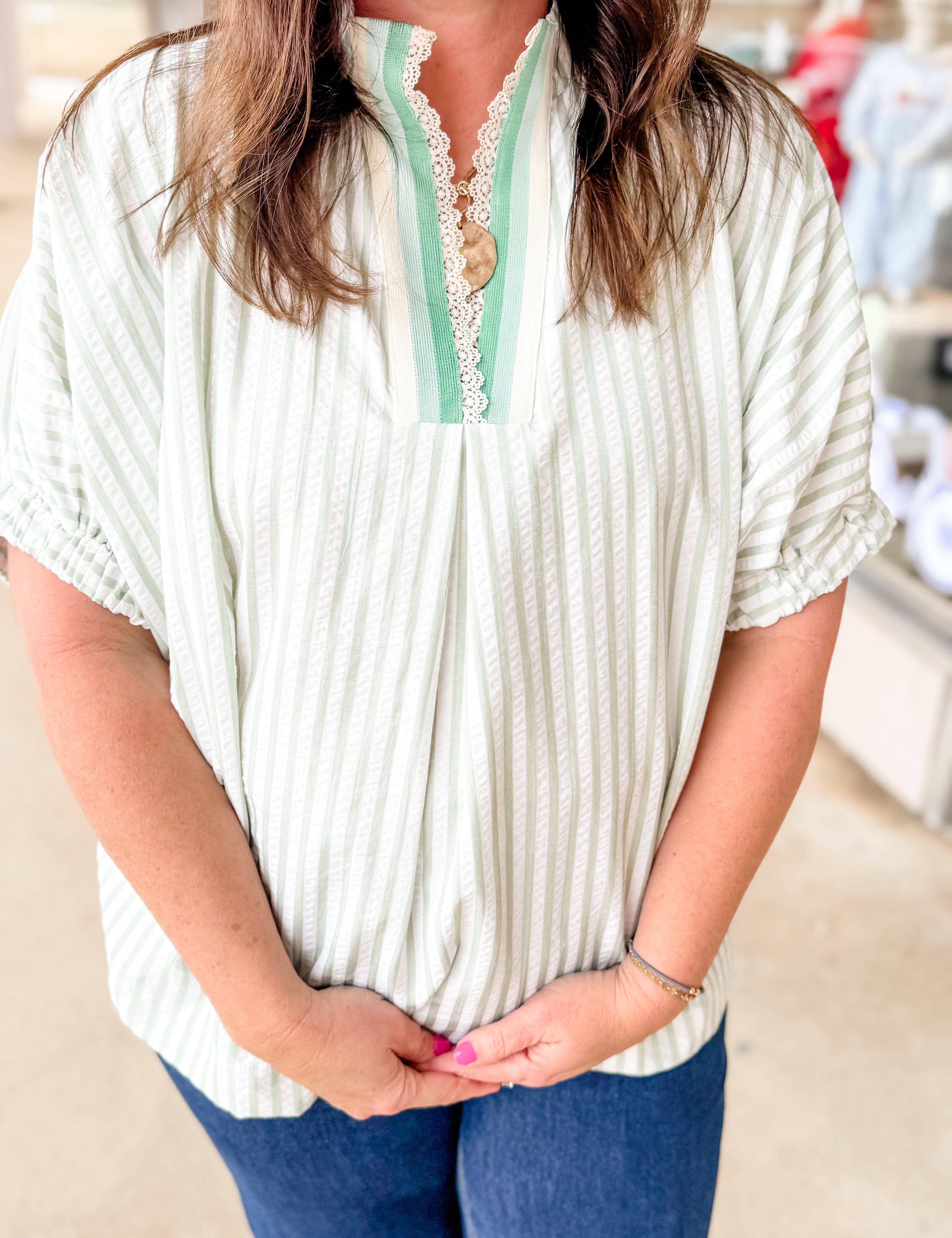 Mint Green Meadow Striped Top - Just a Small Town Girl