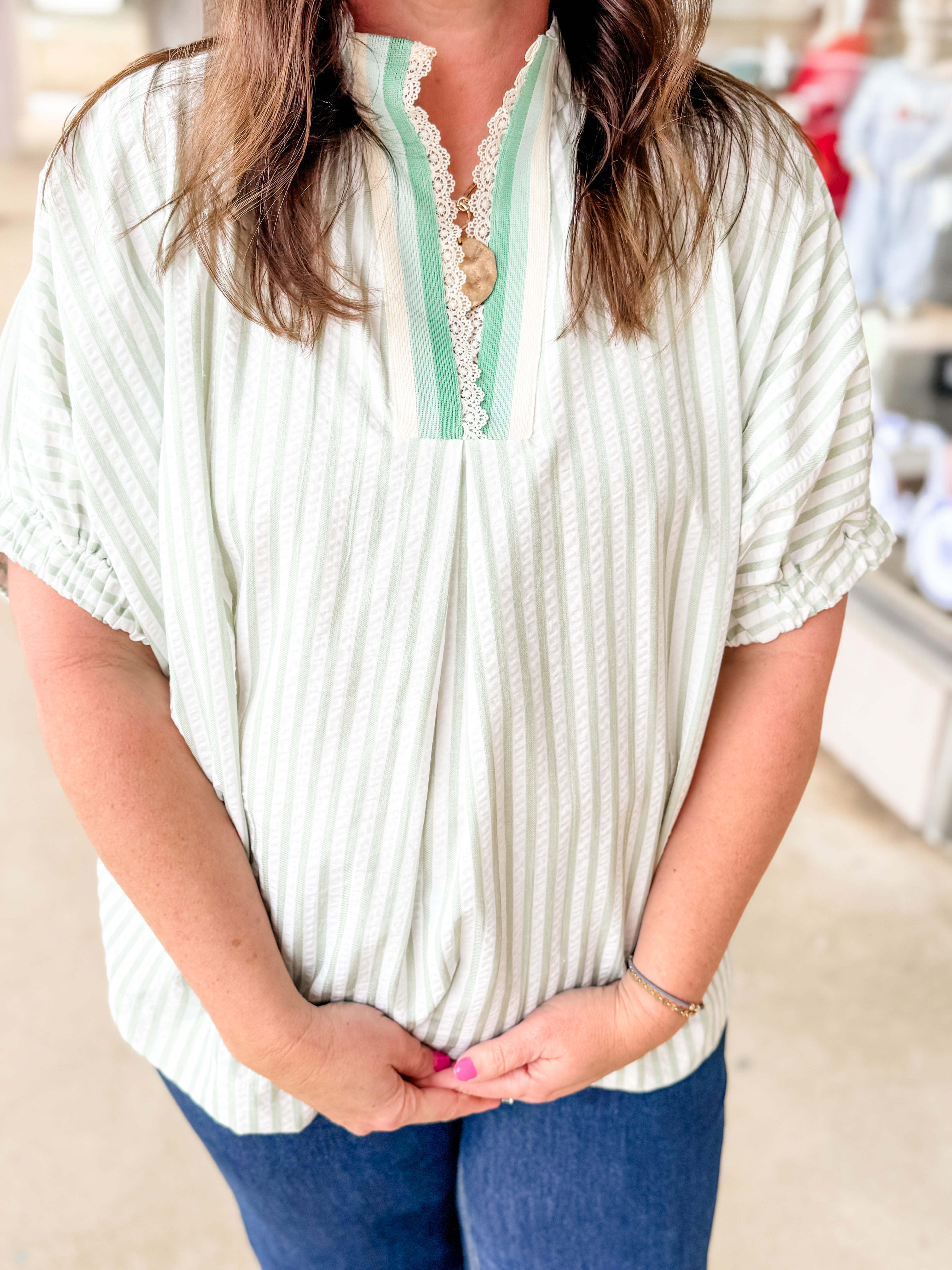 Mint Green Meadow Striped Top - Just a Small Town Girl