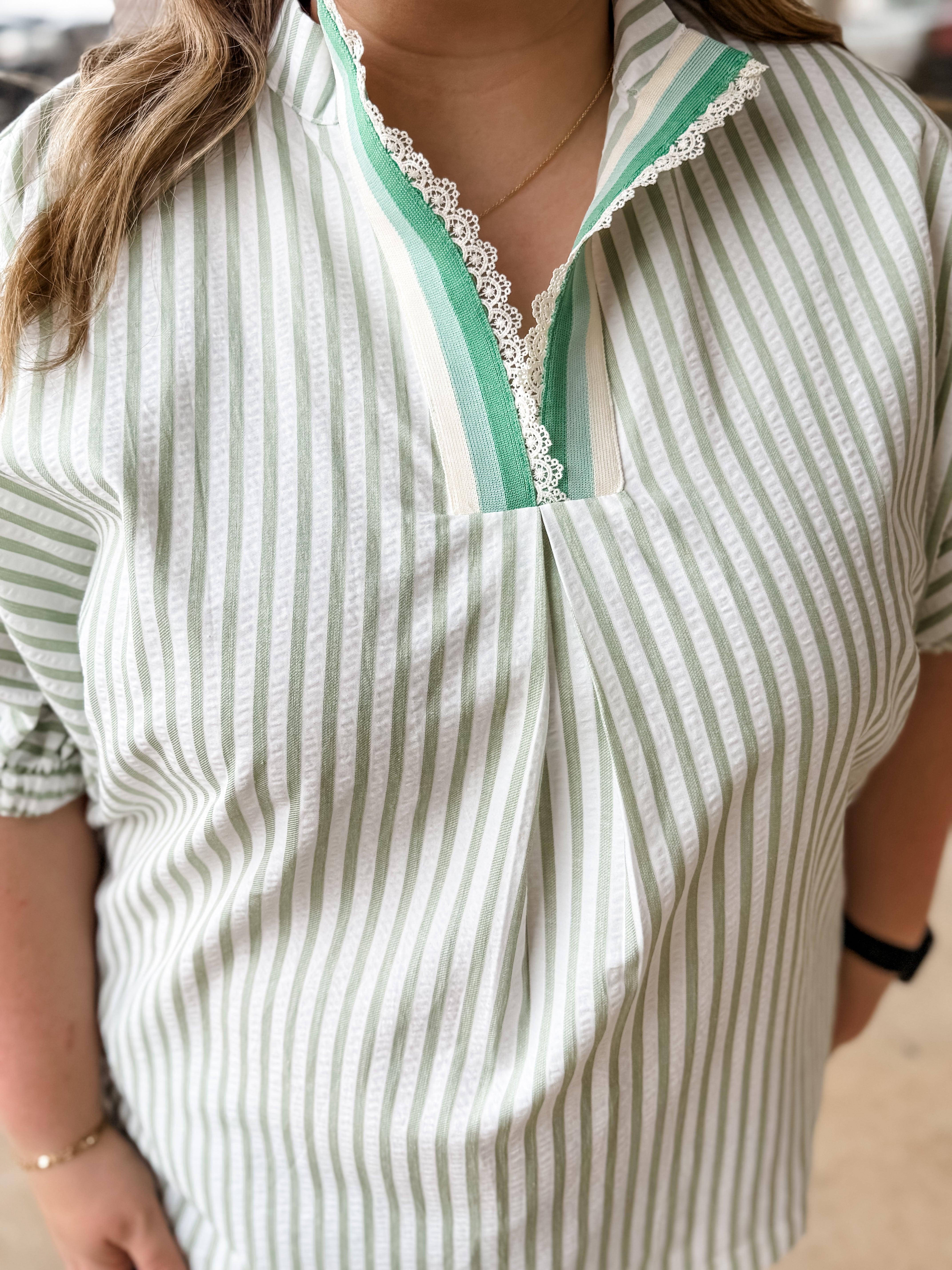 Mint Green Meadow Striped Top: Plus Size - Just a Small Town Girl