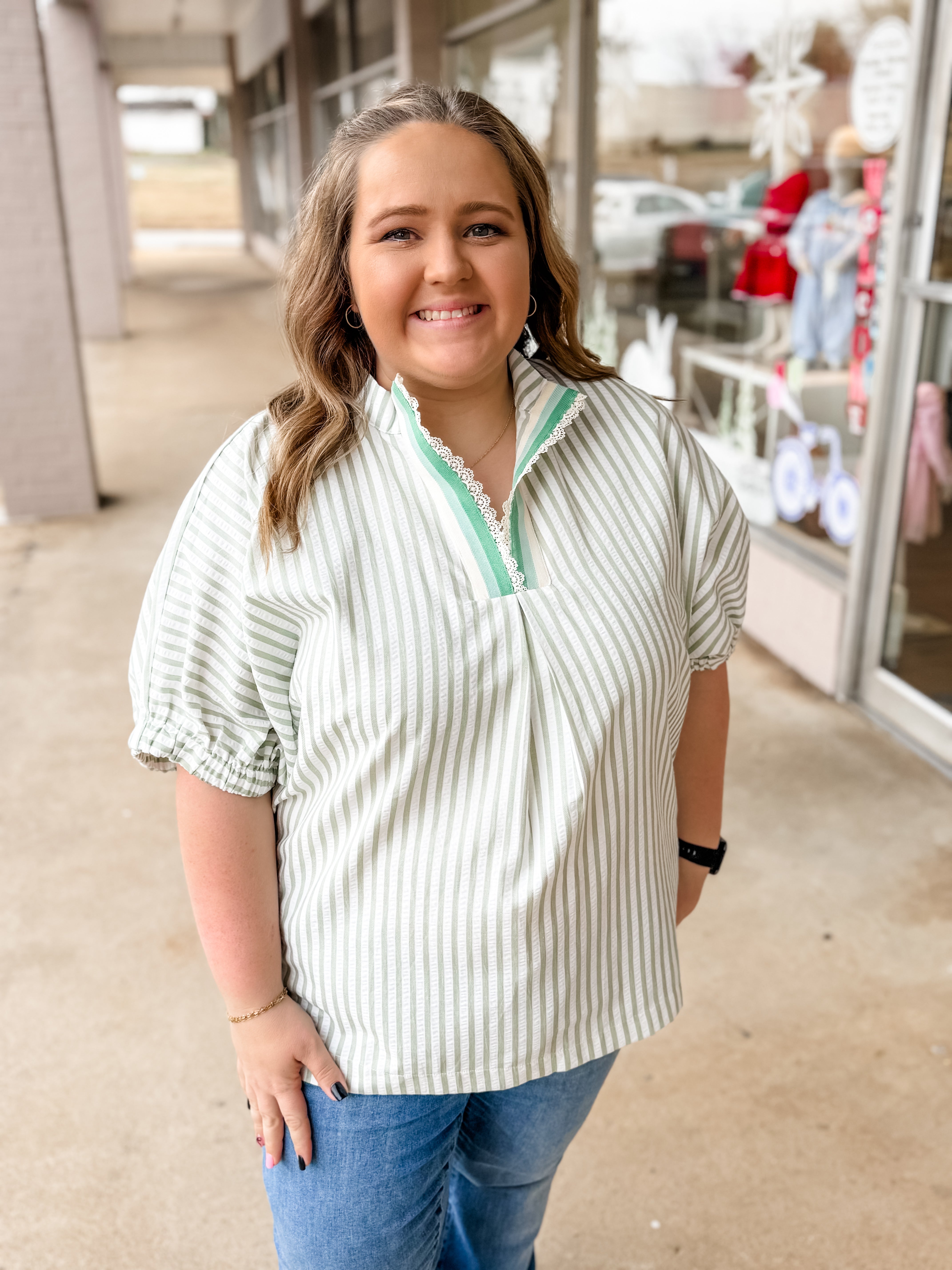 Mint Green Meadow Striped Top: Plus Size - Just a Small Town Girl