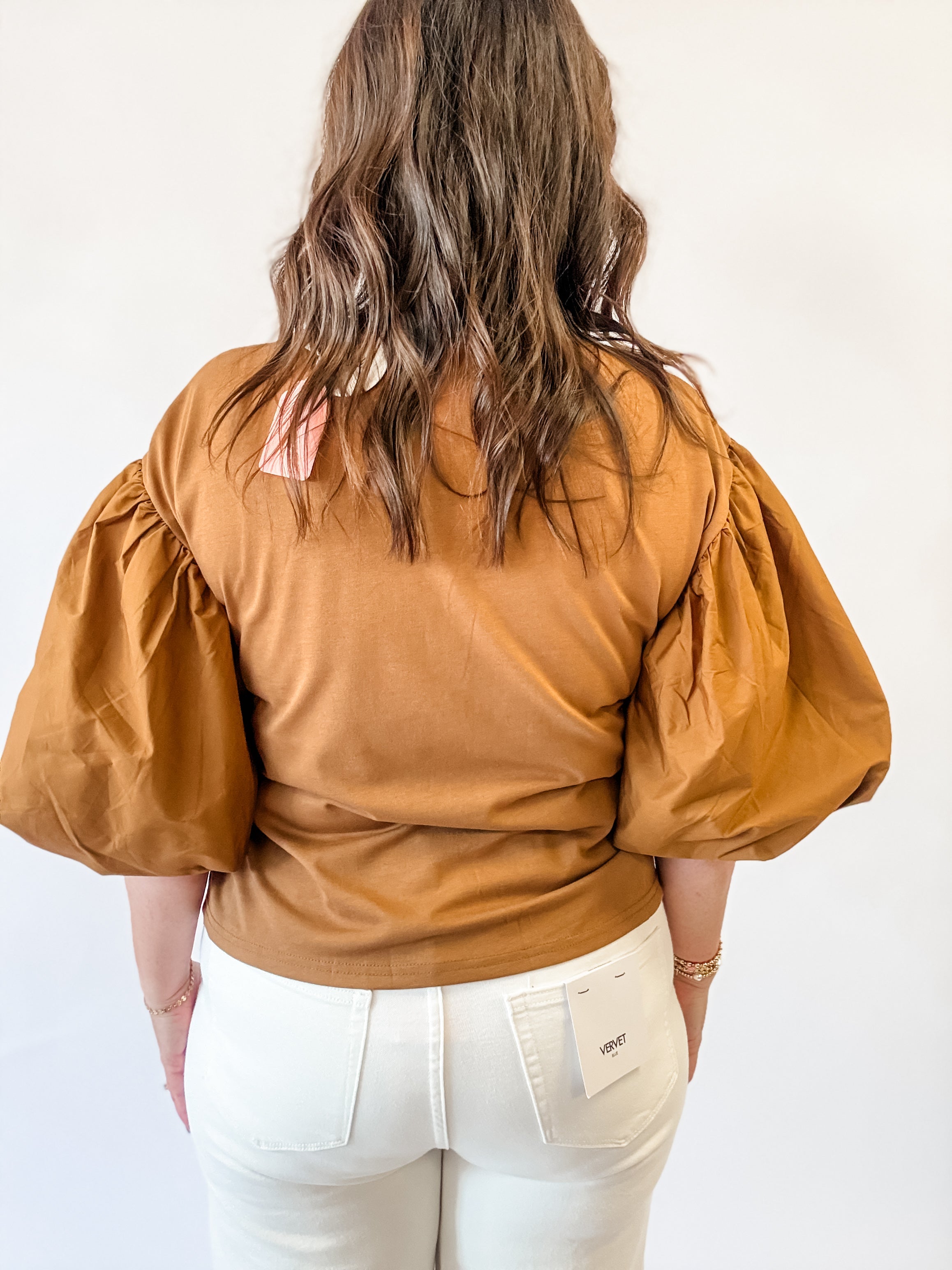 Mocha Puff Sleeve Bow Top - Just a Small Town Girl