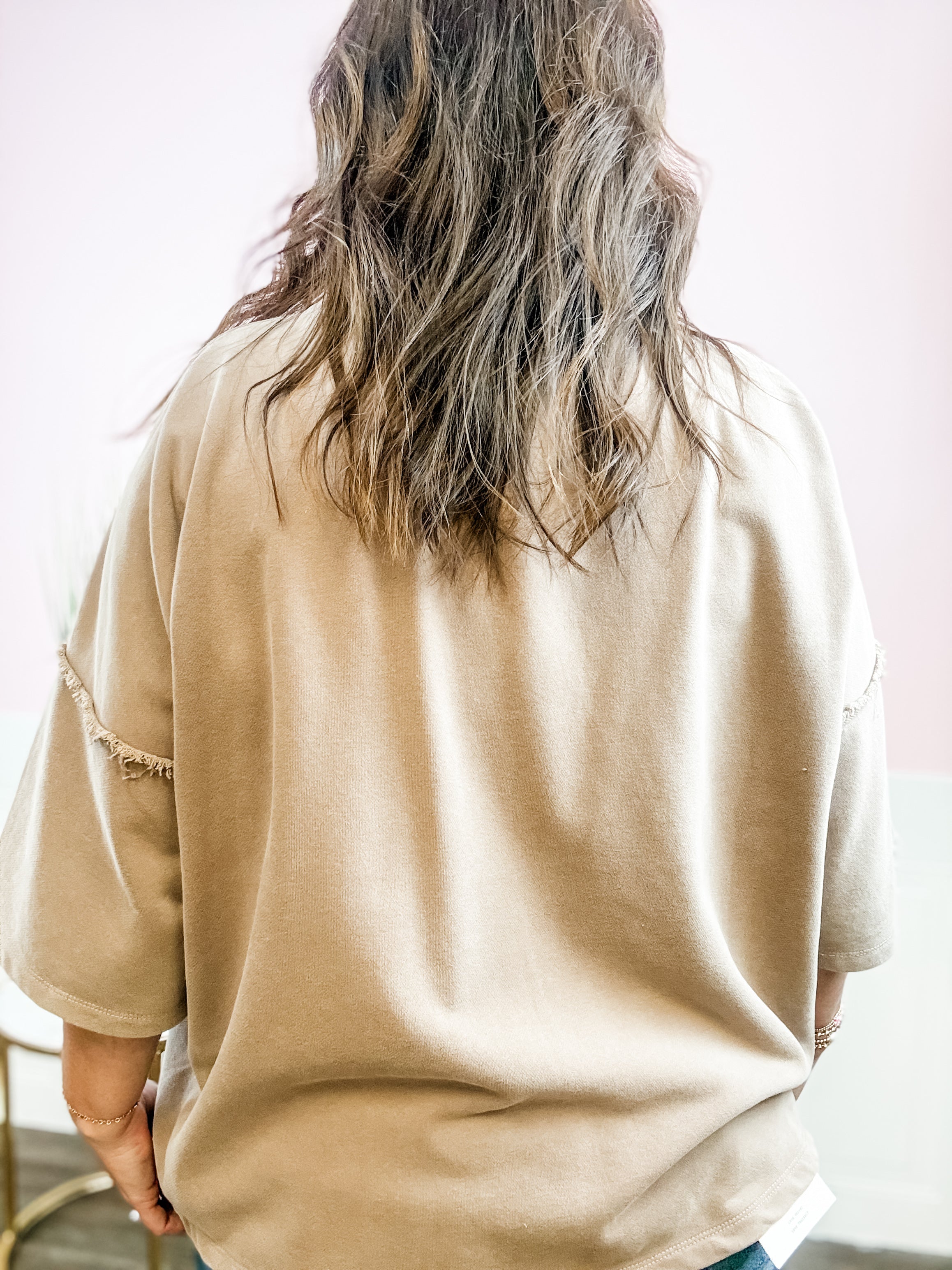 Mocha Raw-Edge Pocket Top - Just a Small Town Girl