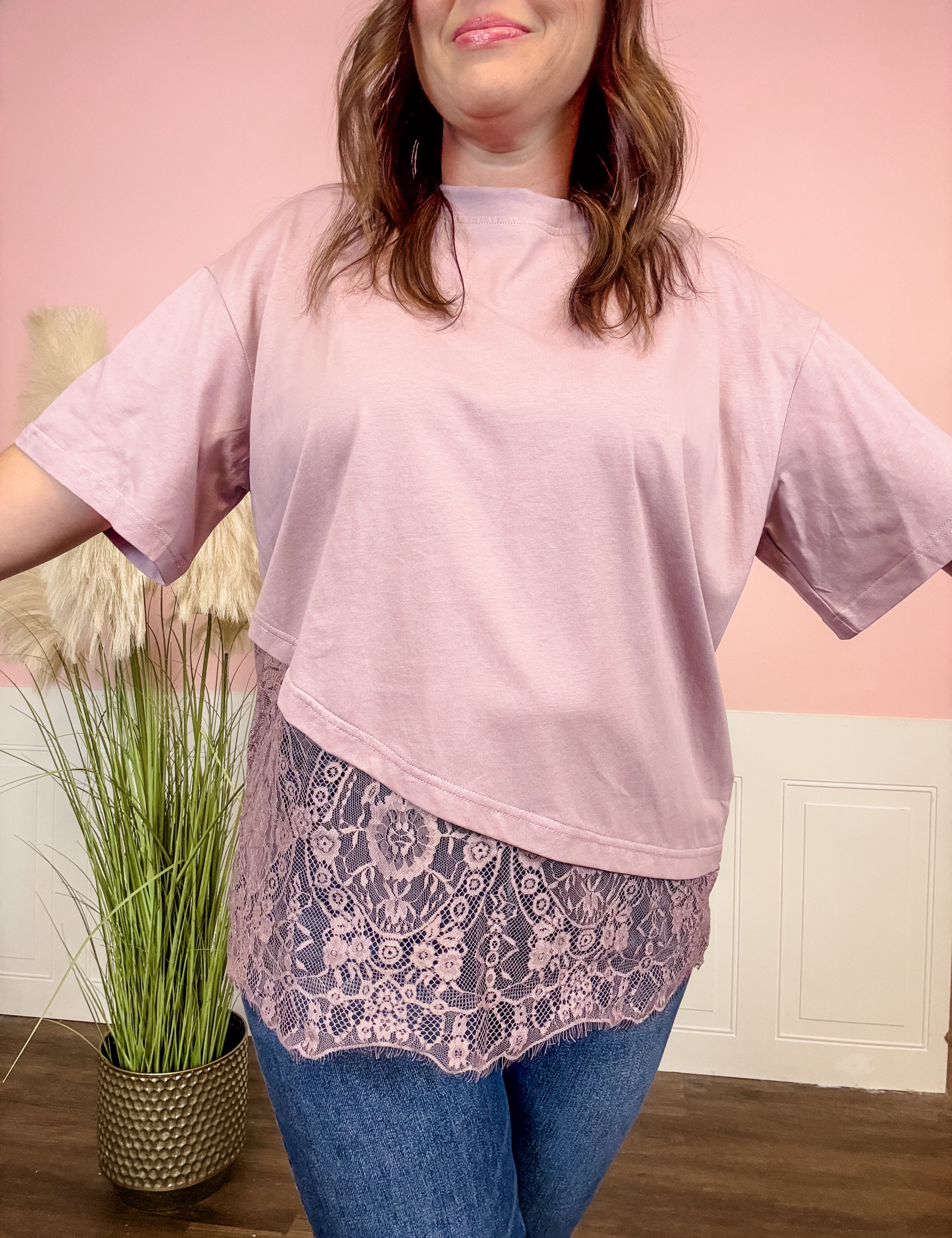 Mulberry Lace Hem Oversized Tee - Just a Small Town Girl