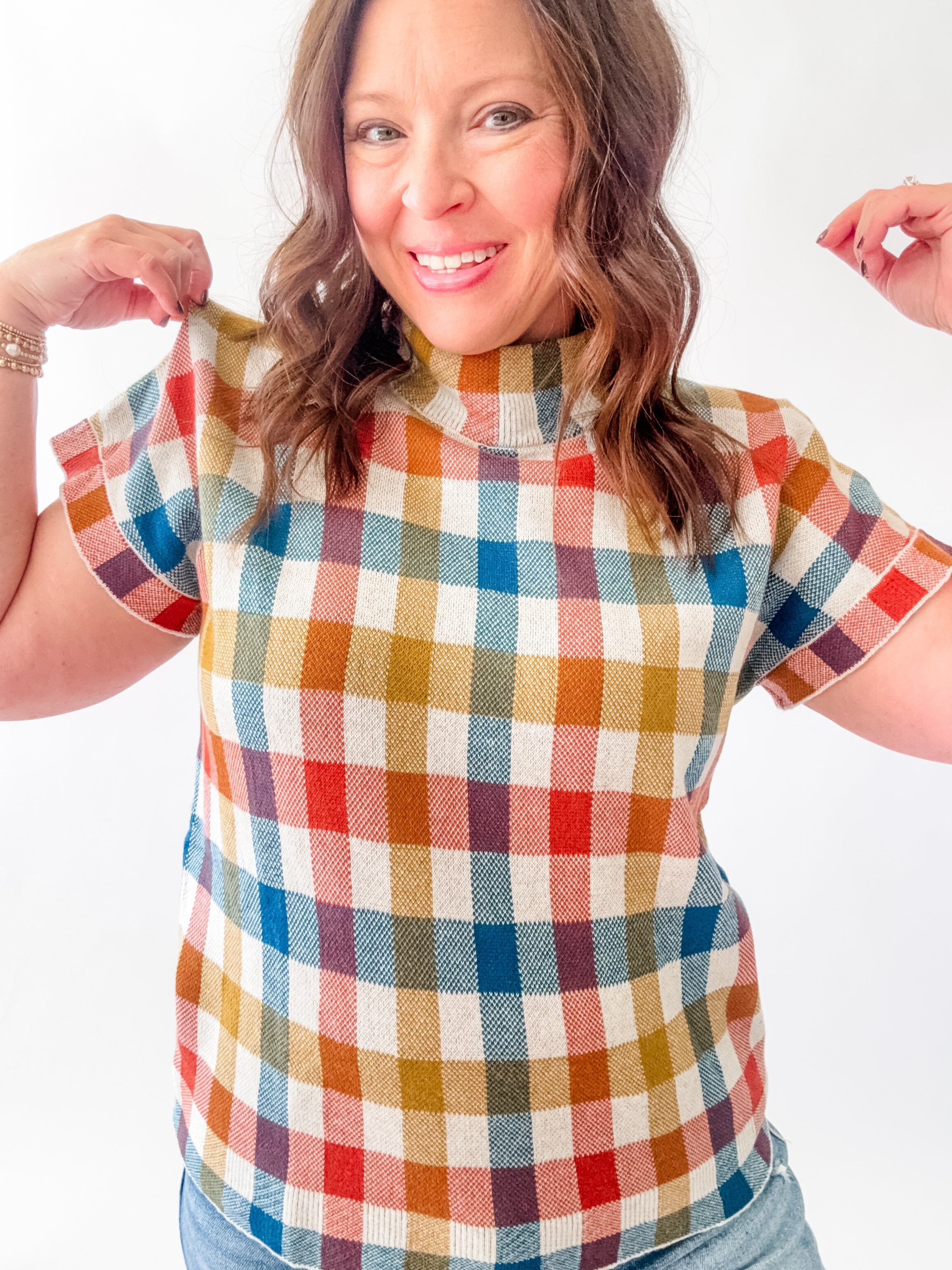 Multi Gingham Sweater Top - Just a Small Town Girl