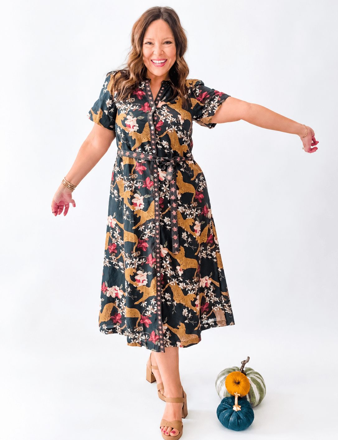 Navy Cheetah Floral Midi Dress - Just a Small Town Girl