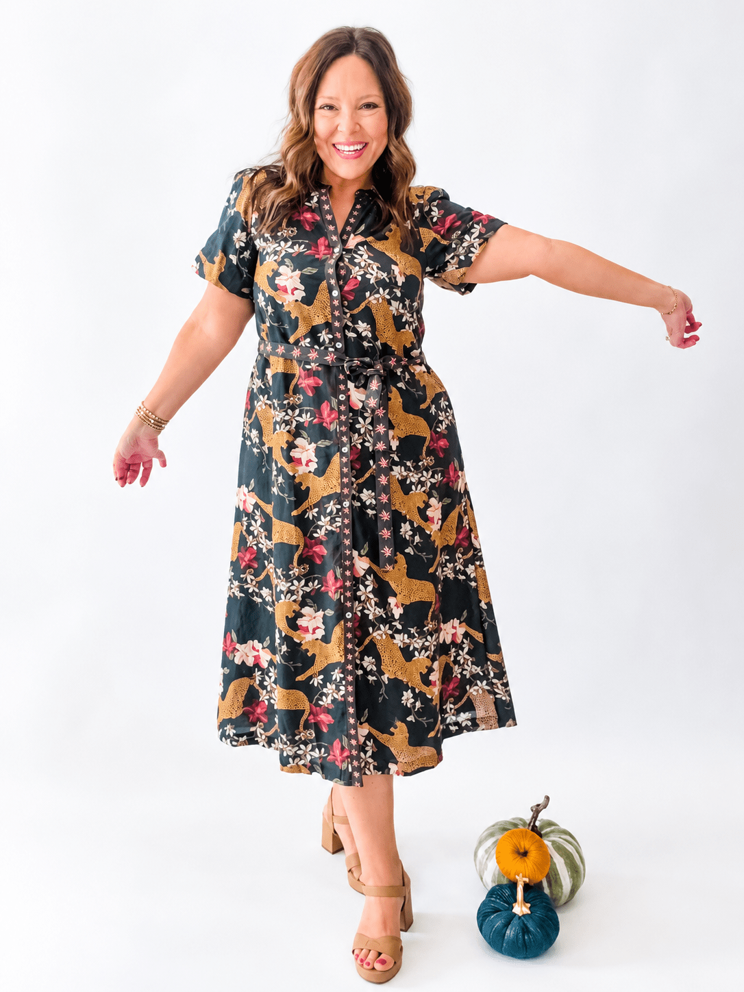 Navy Cheetah Floral Midi Dress - Just a Small Town Girl