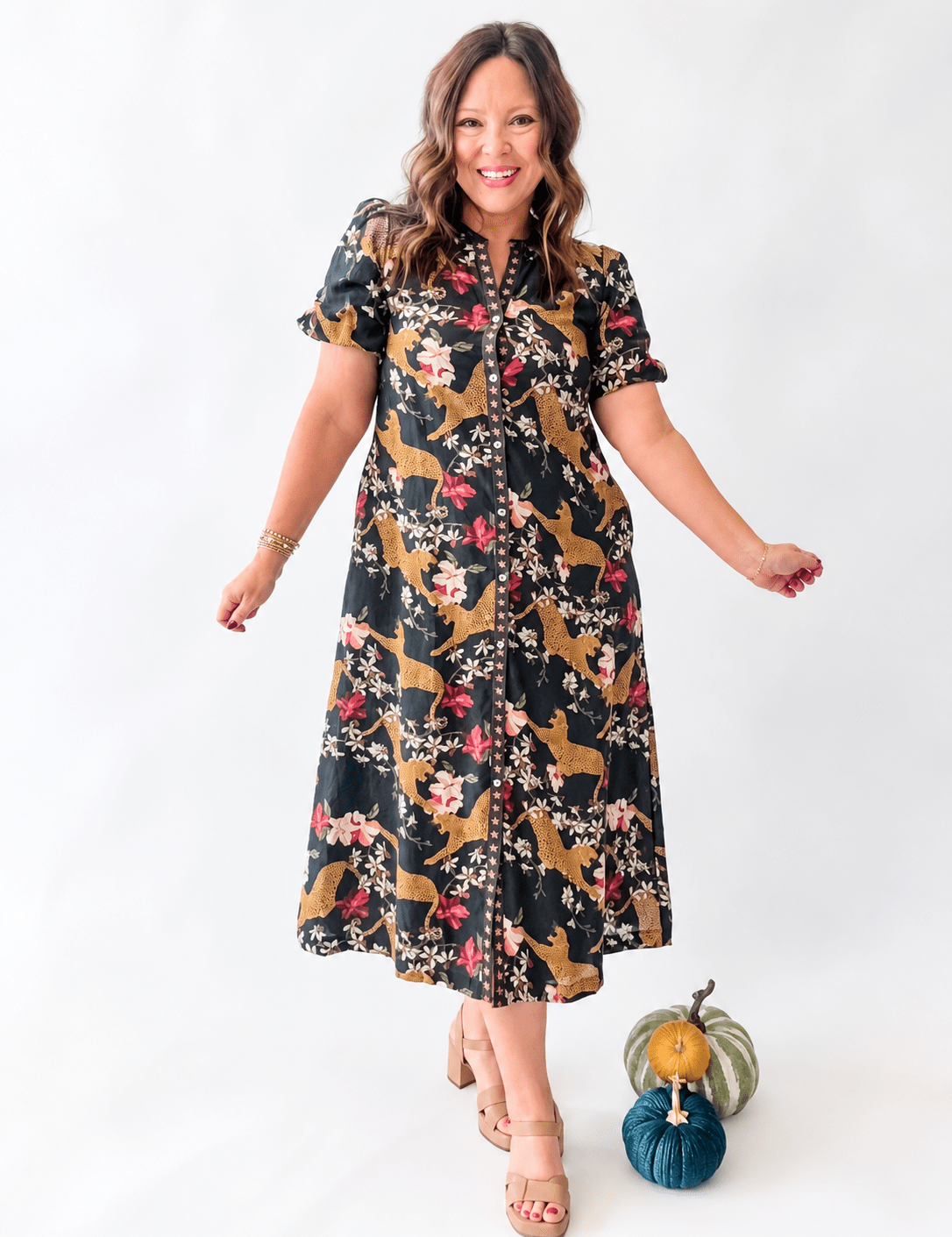 Navy Cheetah Floral Midi Dress - Just a Small Town Girl