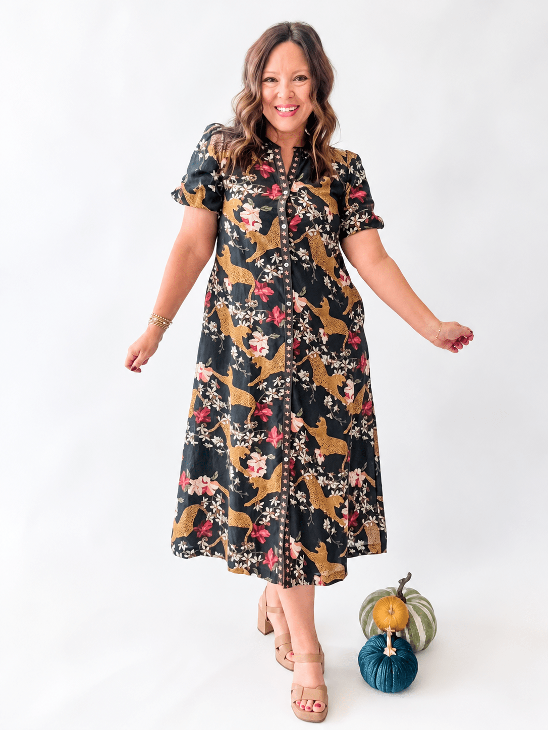 Navy Cheetah Floral Midi Dress - Just a Small Town Girl