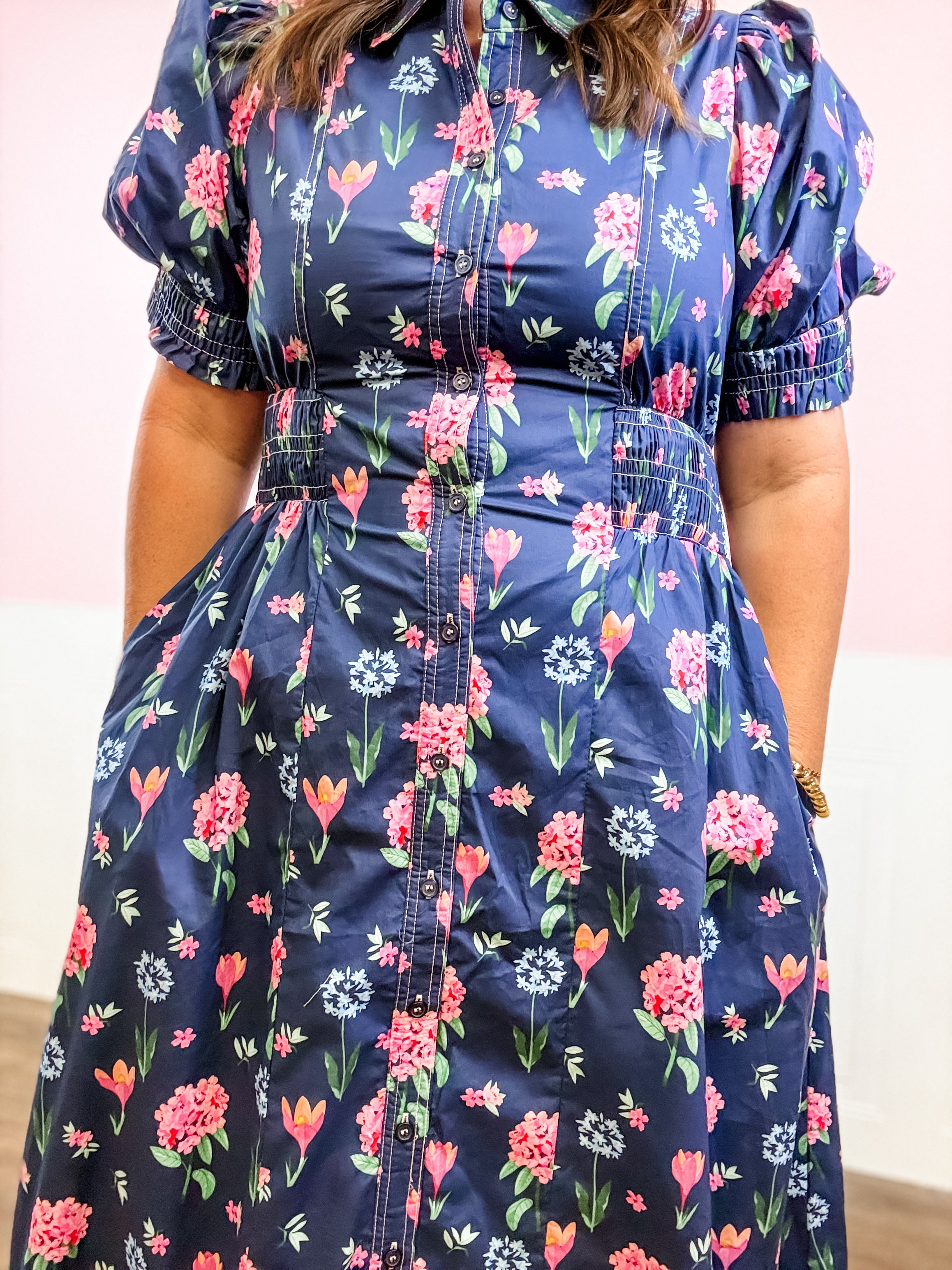 Navy Garden Party Shirtdress - Just a Small Town Girl