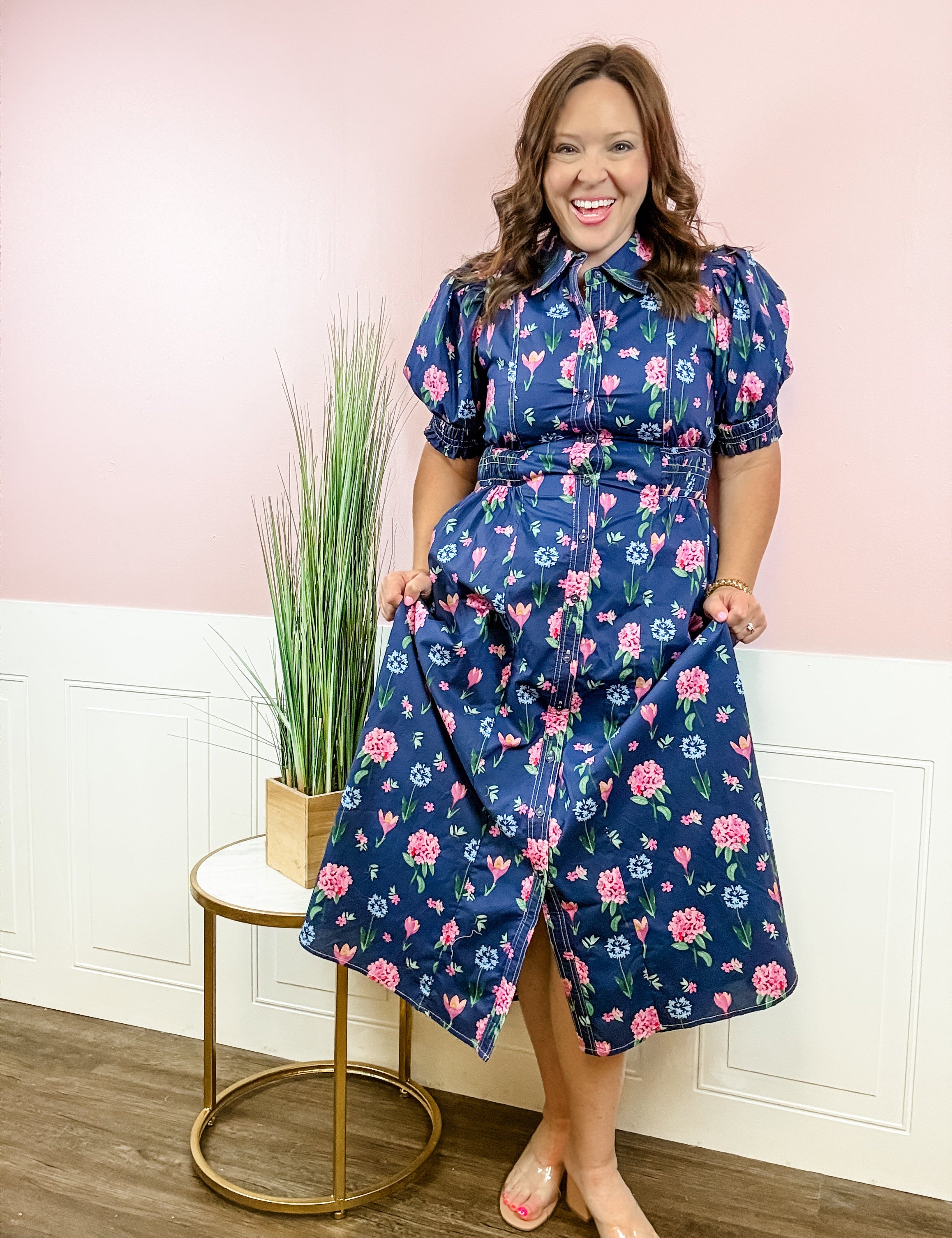 Navy Garden Party Shirtdress - Just a Small Town Girl