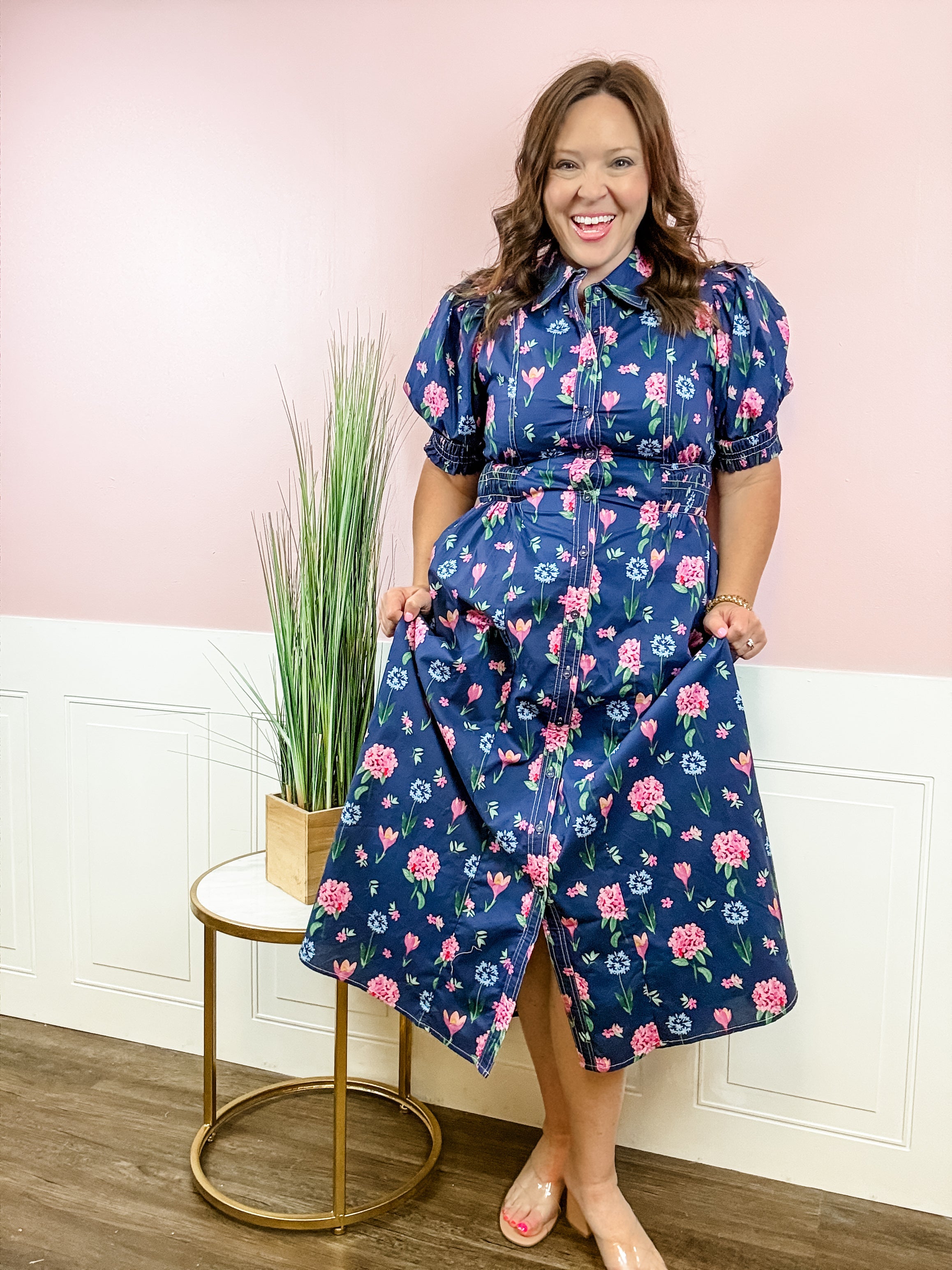 Navy Garden Party Shirtdress - Just a Small Town Girl