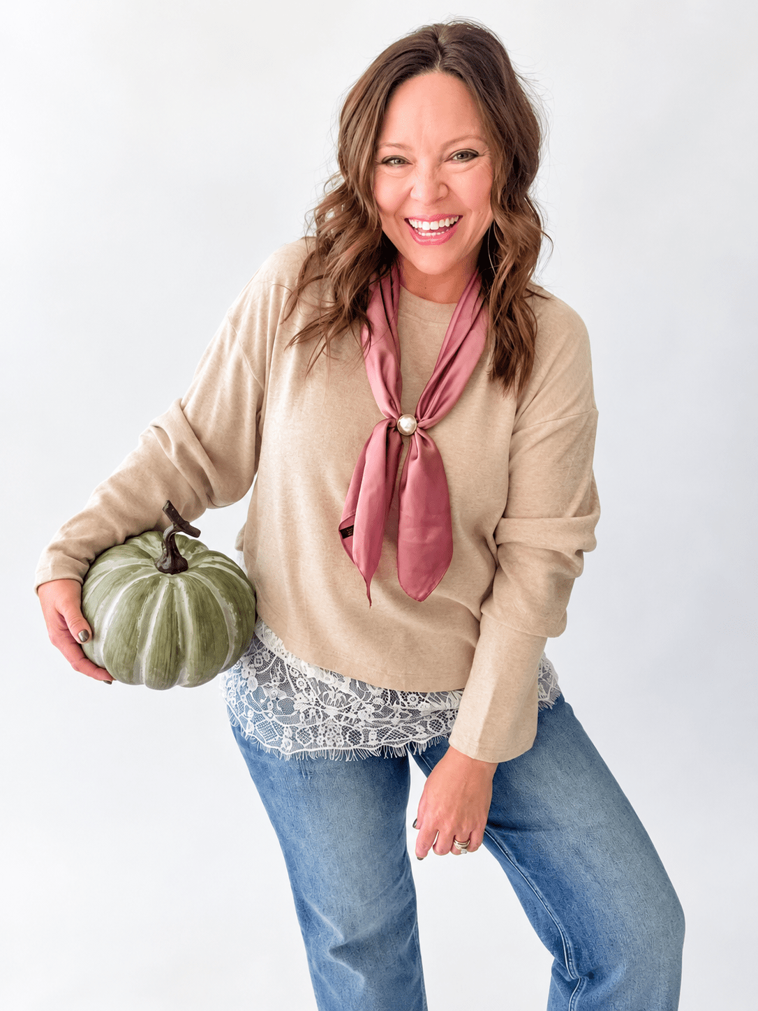 Oatmeal Lace Hem Top - Just a Small Town Girl