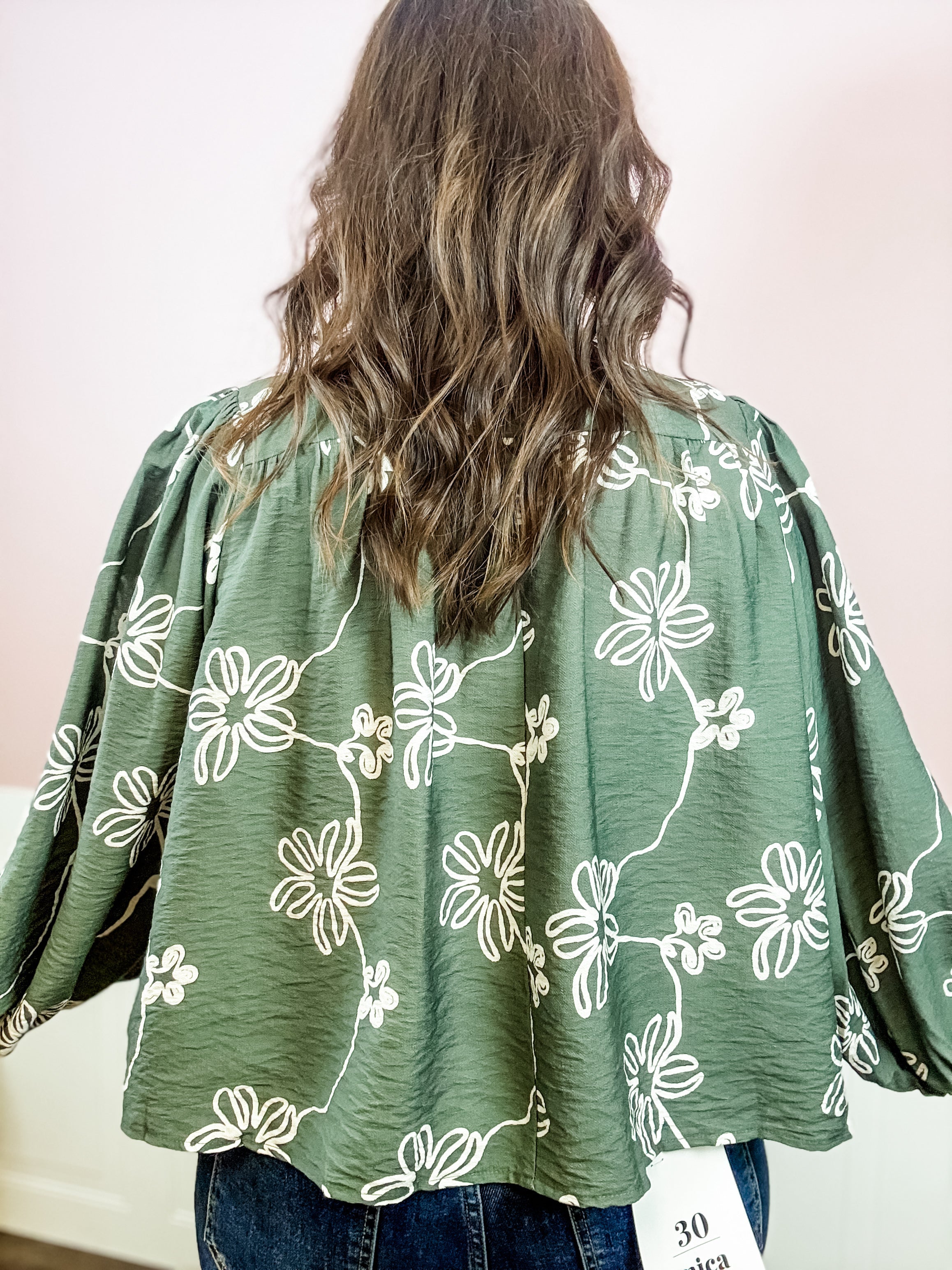 Olive Floral Button-Up Top - Just a Small Town Girl