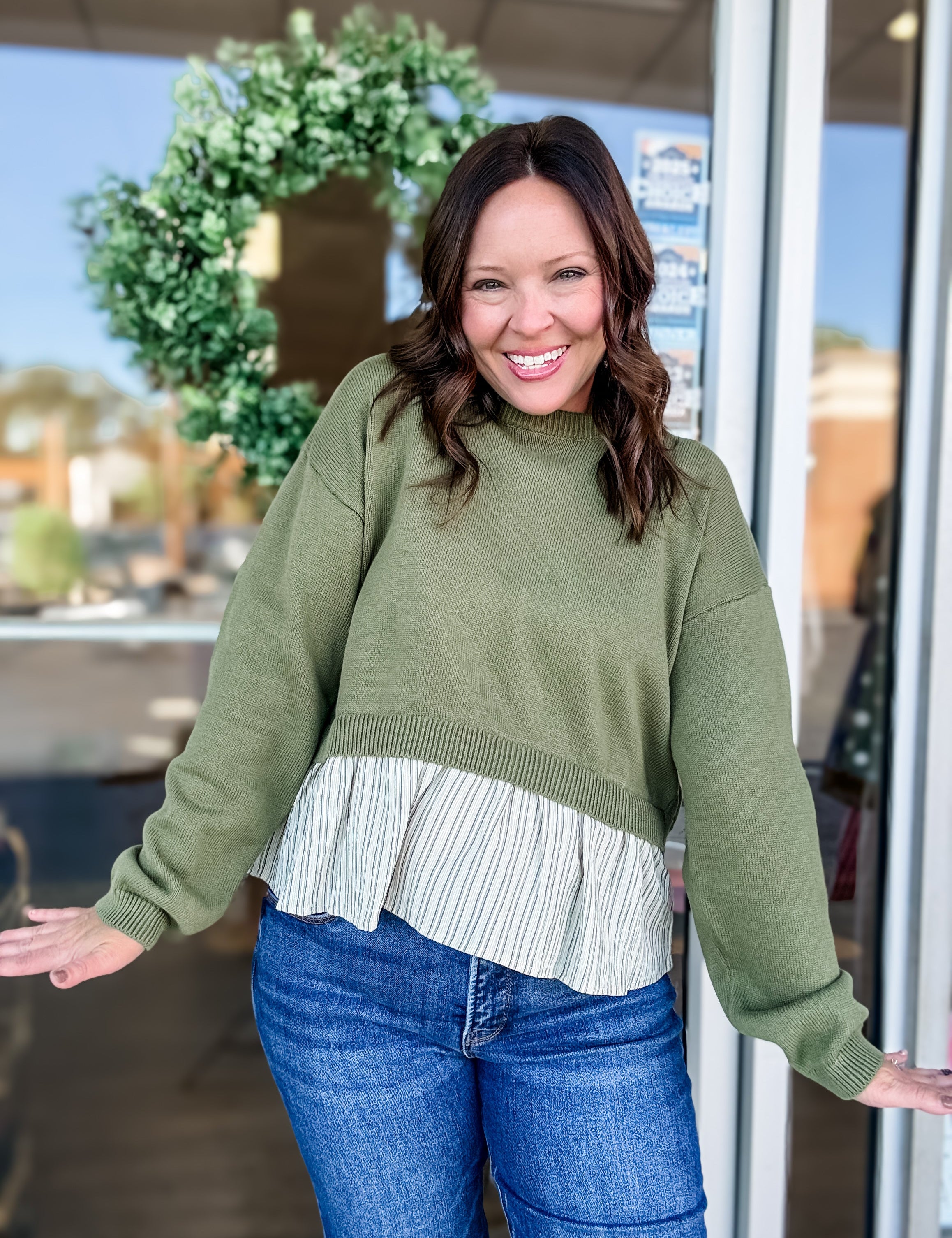 Olive Layered Ruffle Hem Sweater - Just a Small Town Girl