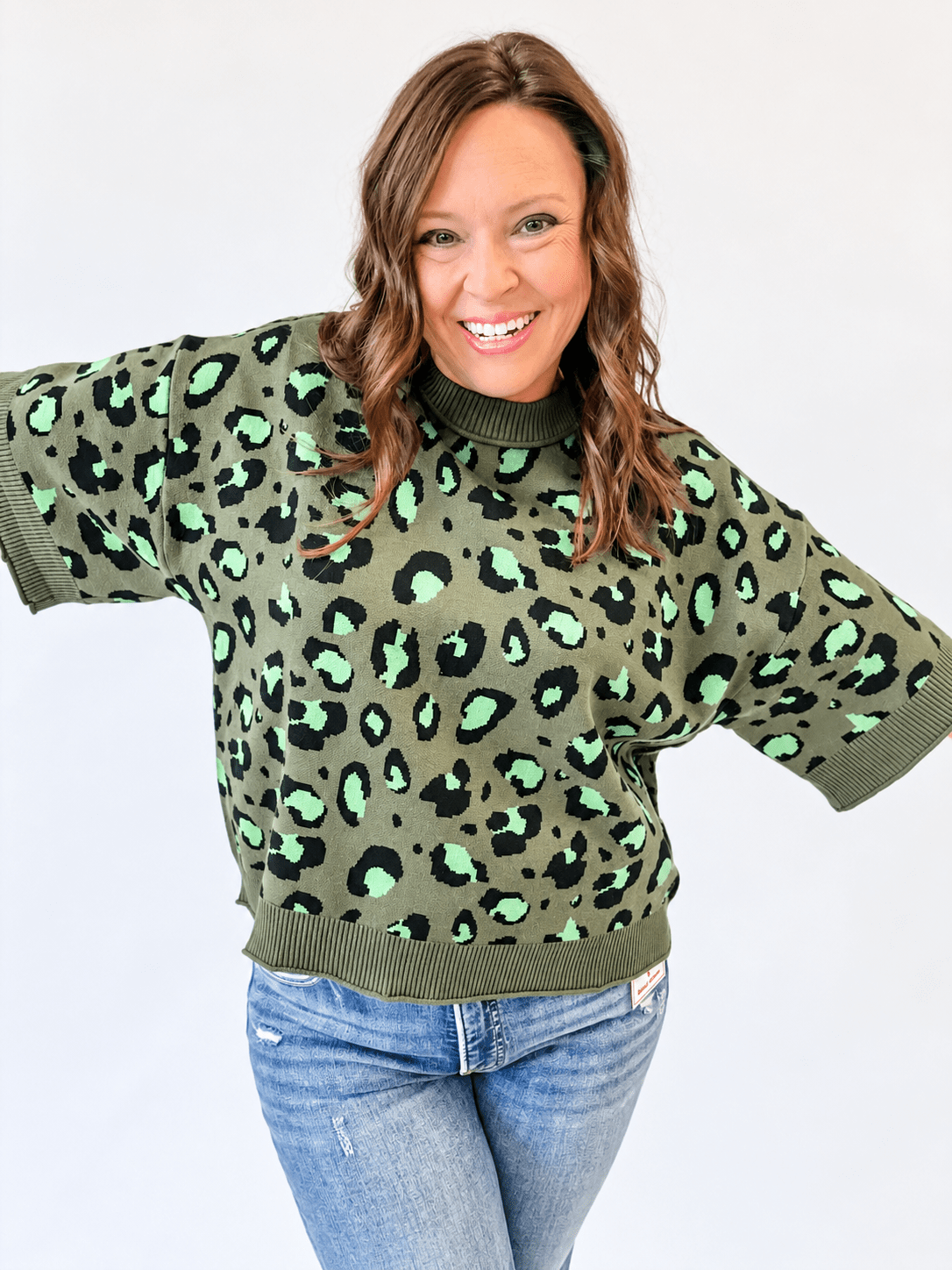 Olive Leopard Sweater Top - Just a Small Town Girl