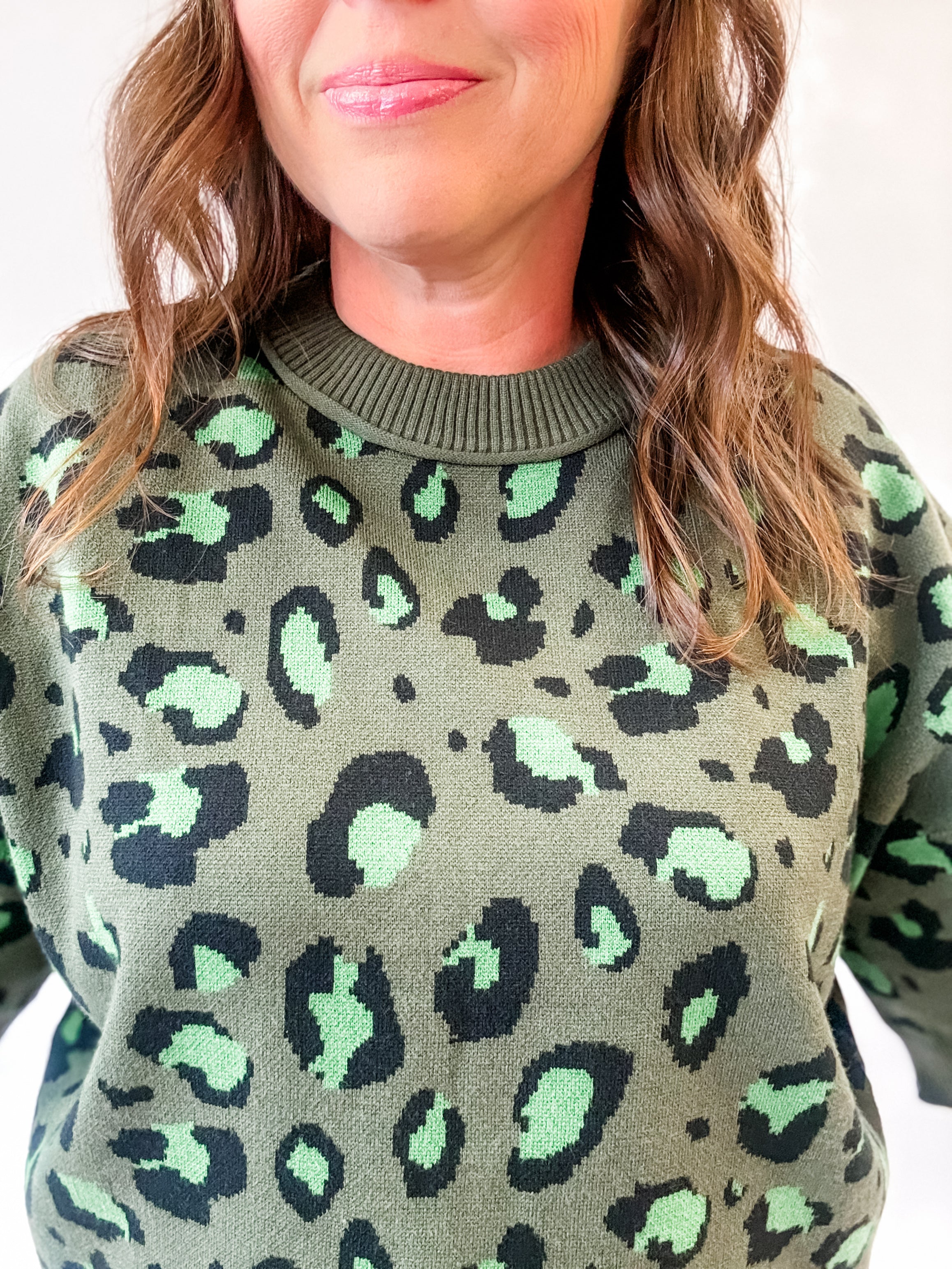 Olive Leopard Sweater Top - Just a Small Town Girl