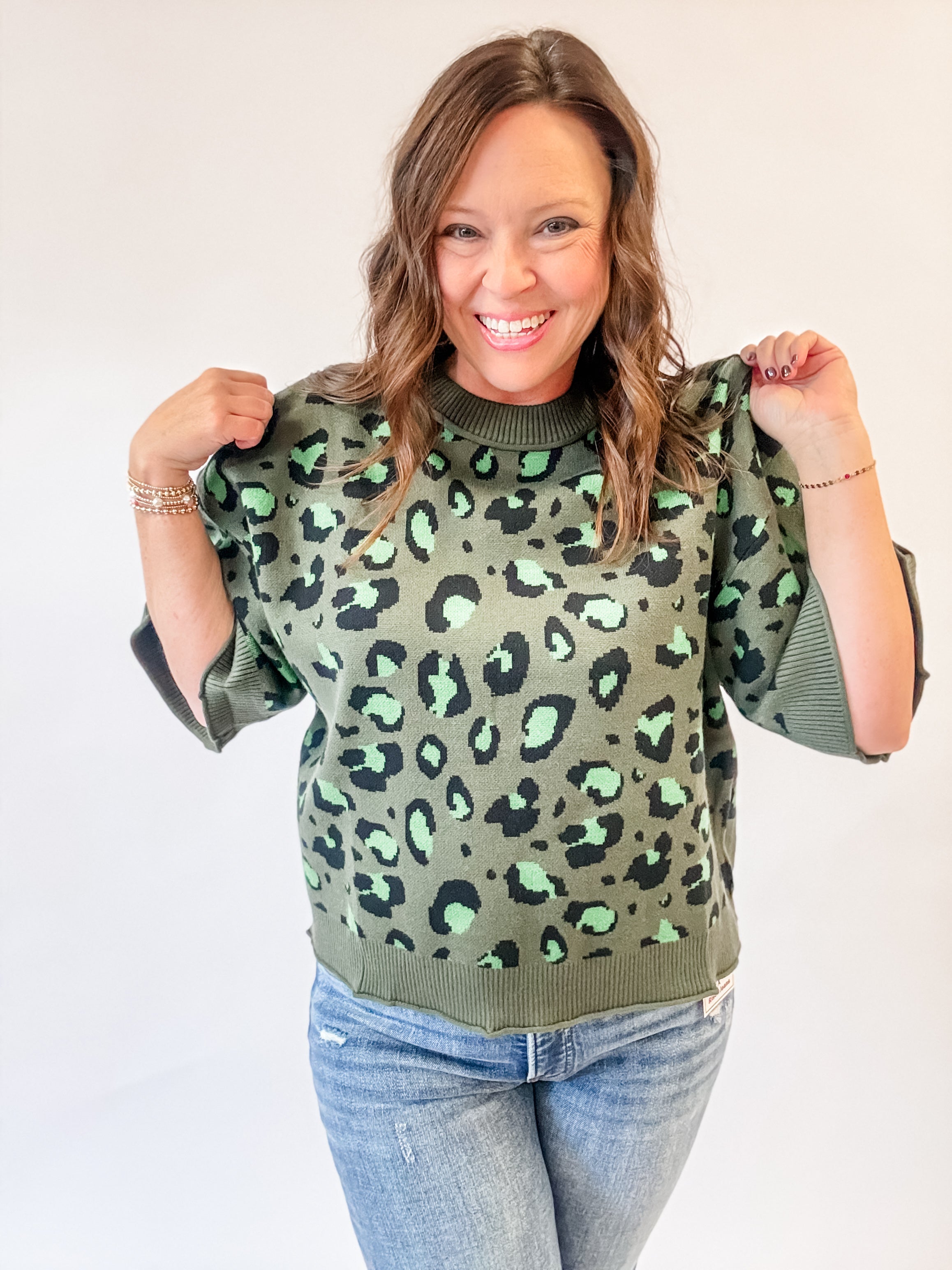 Olive Leopard Sweater Top - Just a Small Town Girl