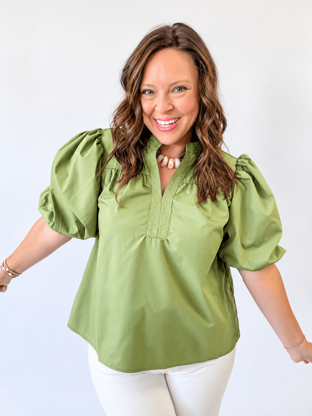 Olive Puff Sleeve Top - Just a Small Town Girl