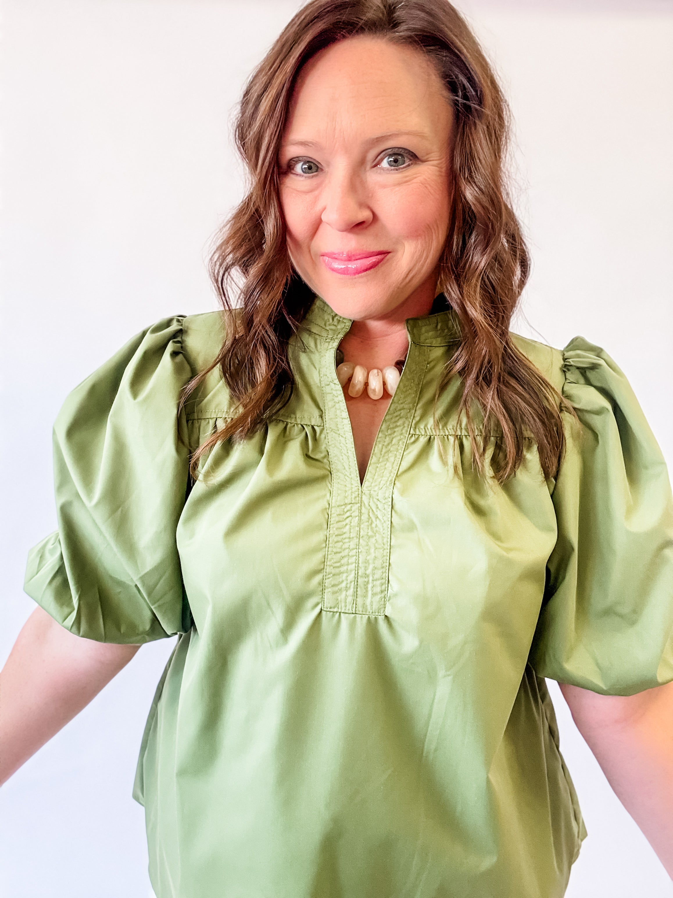 Olive Puff Sleeve Top - Just a Small Town Girl