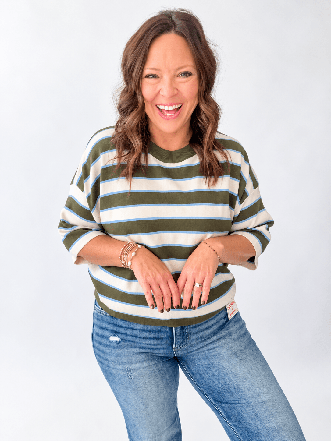 Olive Stripe Sweater Tee - Just a Small Town Girl
