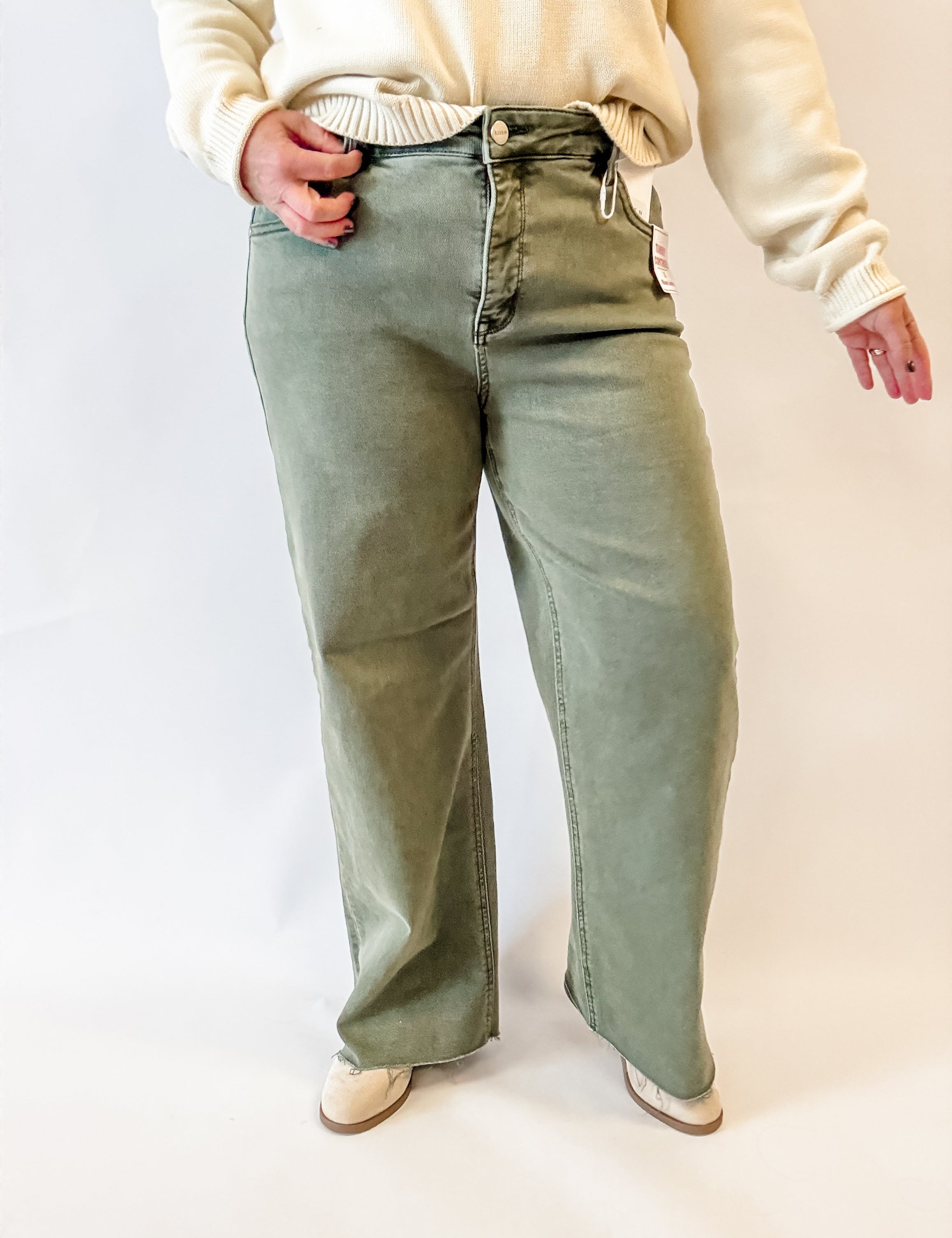 Olive Tummy Control Mid Rise Ankle Straight Jeans - Just a Small Town Girl
