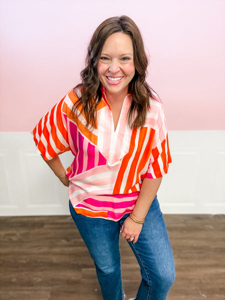 Orange Crush Stripe Blouse - Just a Small Town Girl