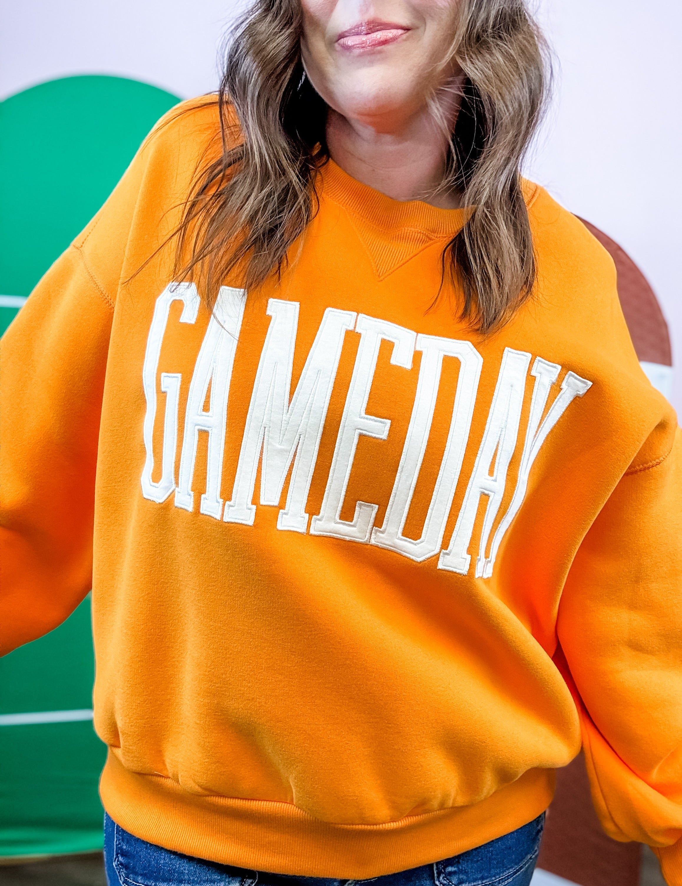 Orange Gameday Varsity Sweatshirt - Just a Small Town Girl