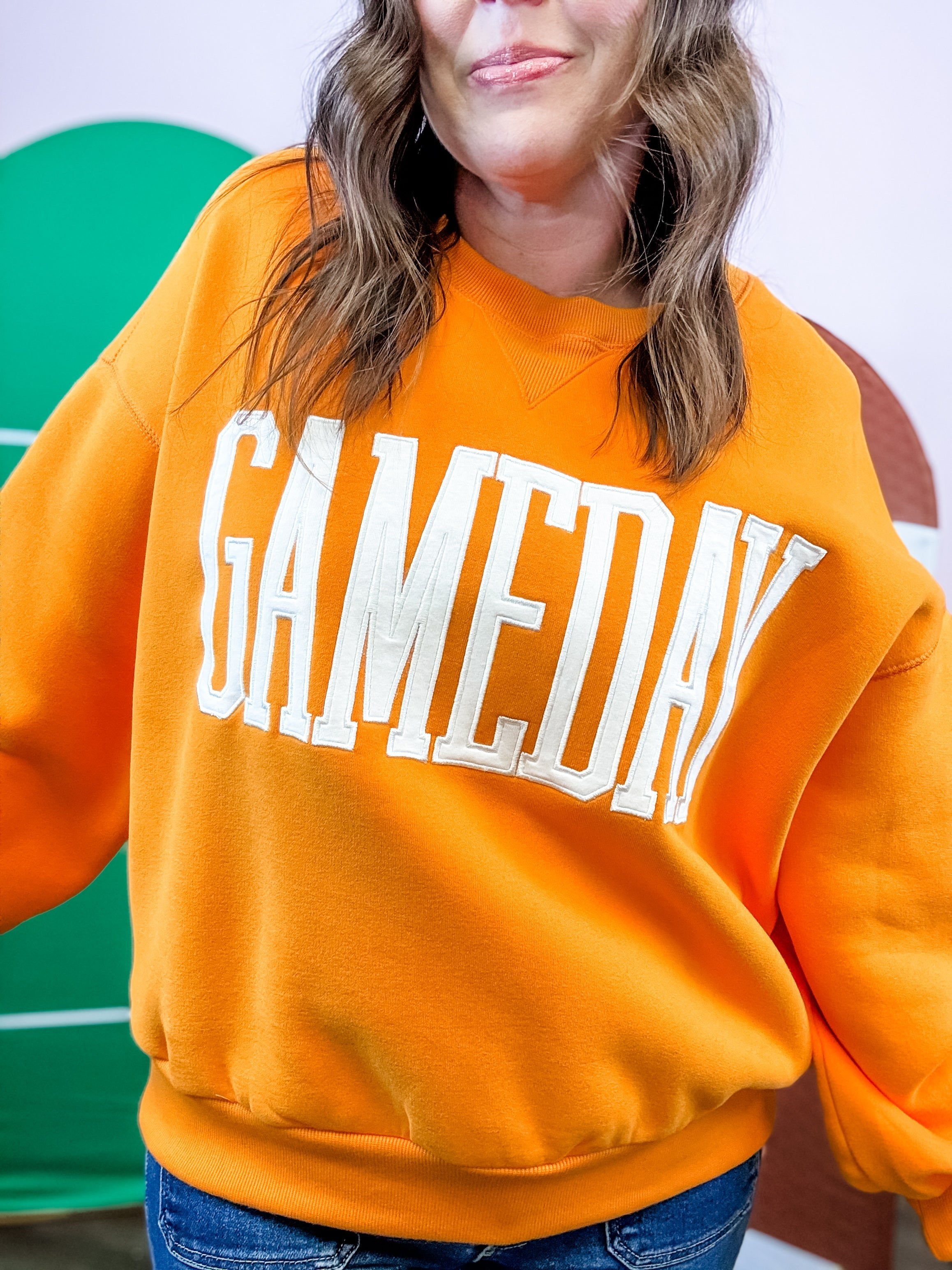 Orange Gameday Varsity Sweatshirt - Just a Small Town Girl
