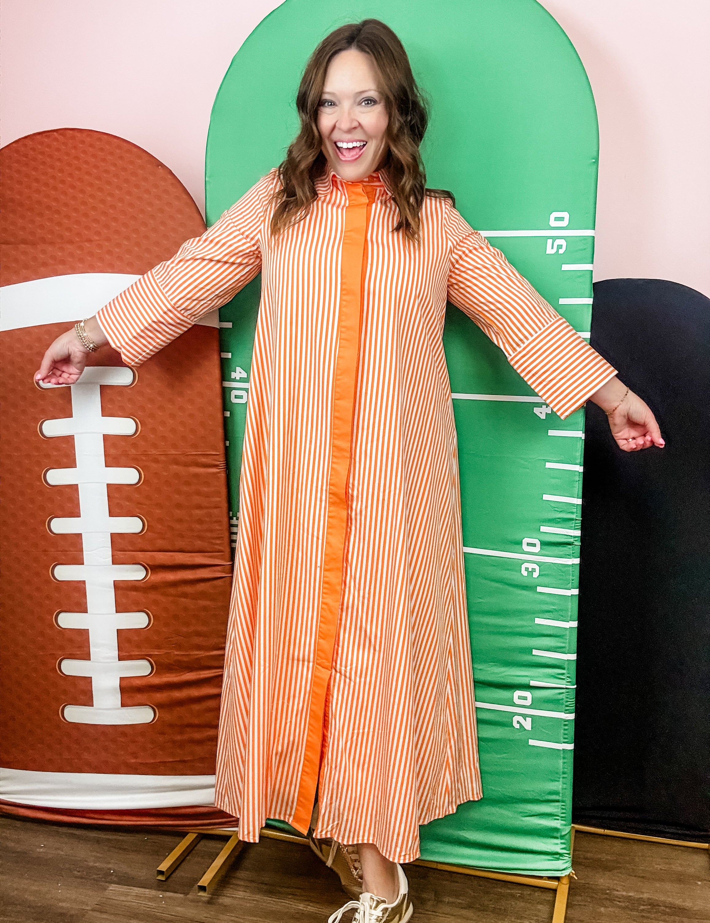 Orange Stripe Collared Shirtdress - Just a Small Town Girl