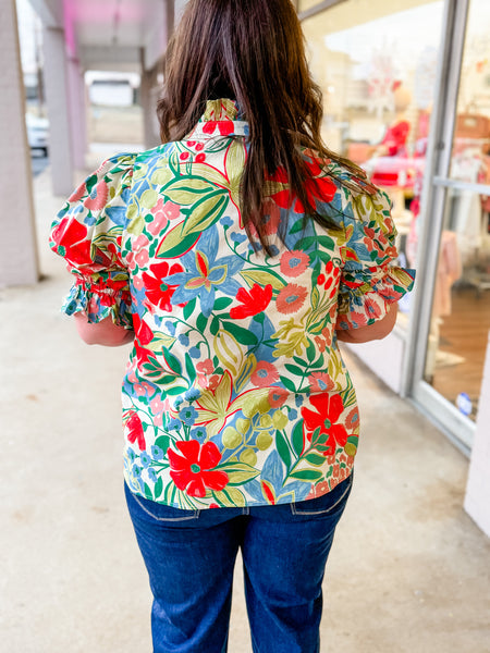 Painted Garden Puff Sleeve Top - Just a Small Town Girl