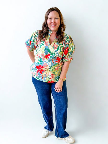 Painted Garden Puff Sleeve Top - Just a Small Town Girl