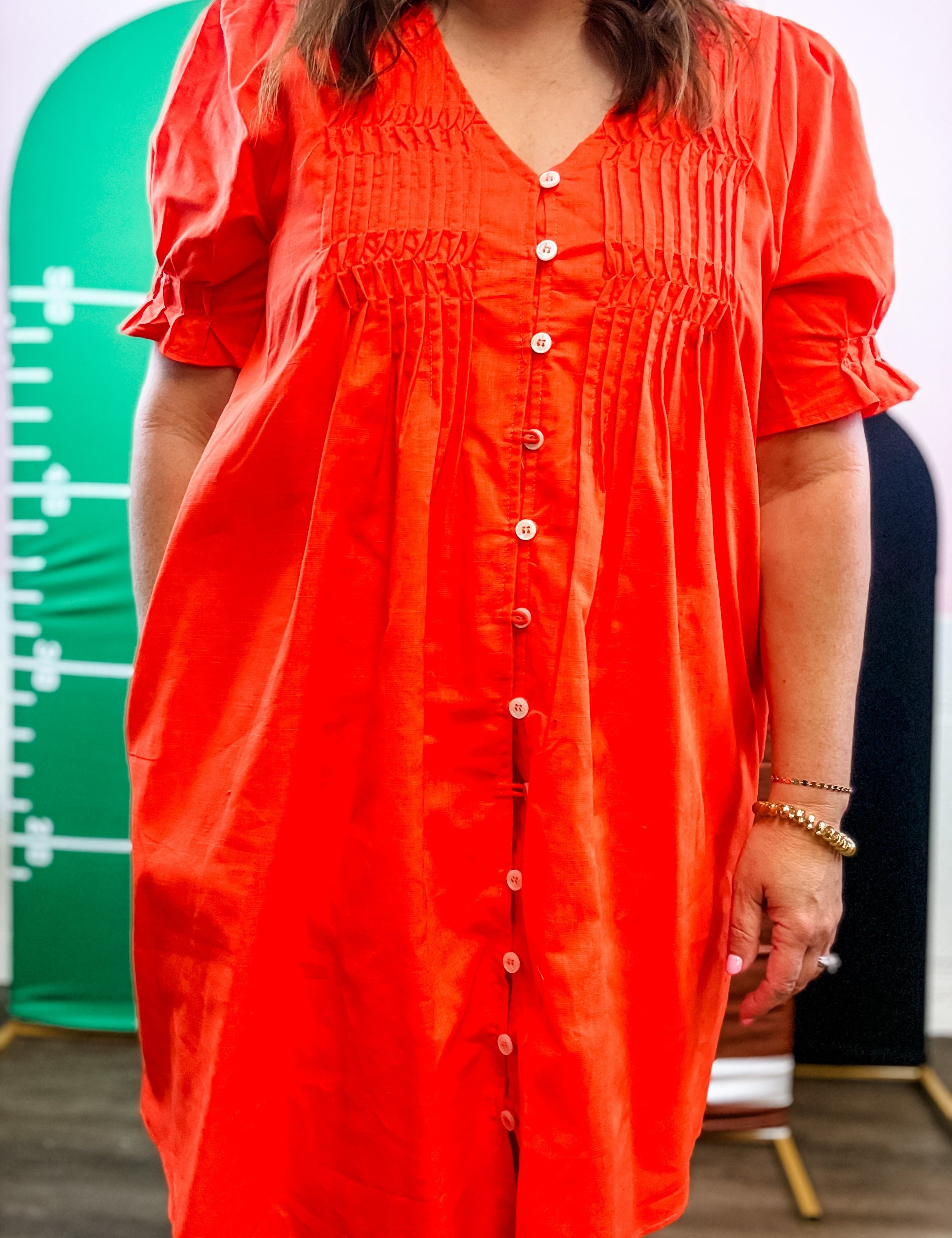 Papaya Pintuck Button-Front Dress - Just a Small Town Girl
