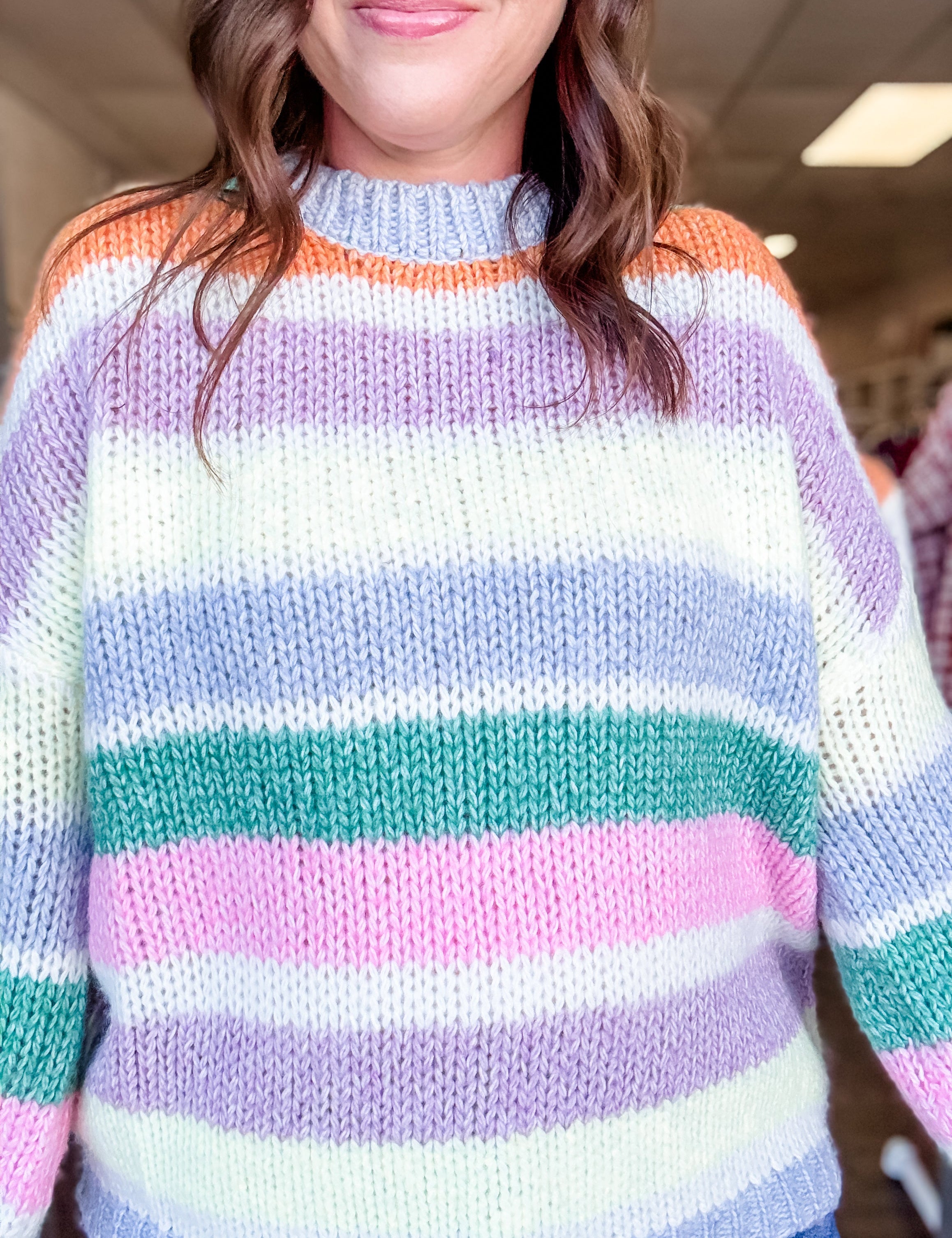 Pastel Rainbow Stripe Chunky Knit Sweater - Just a Small Town Girl