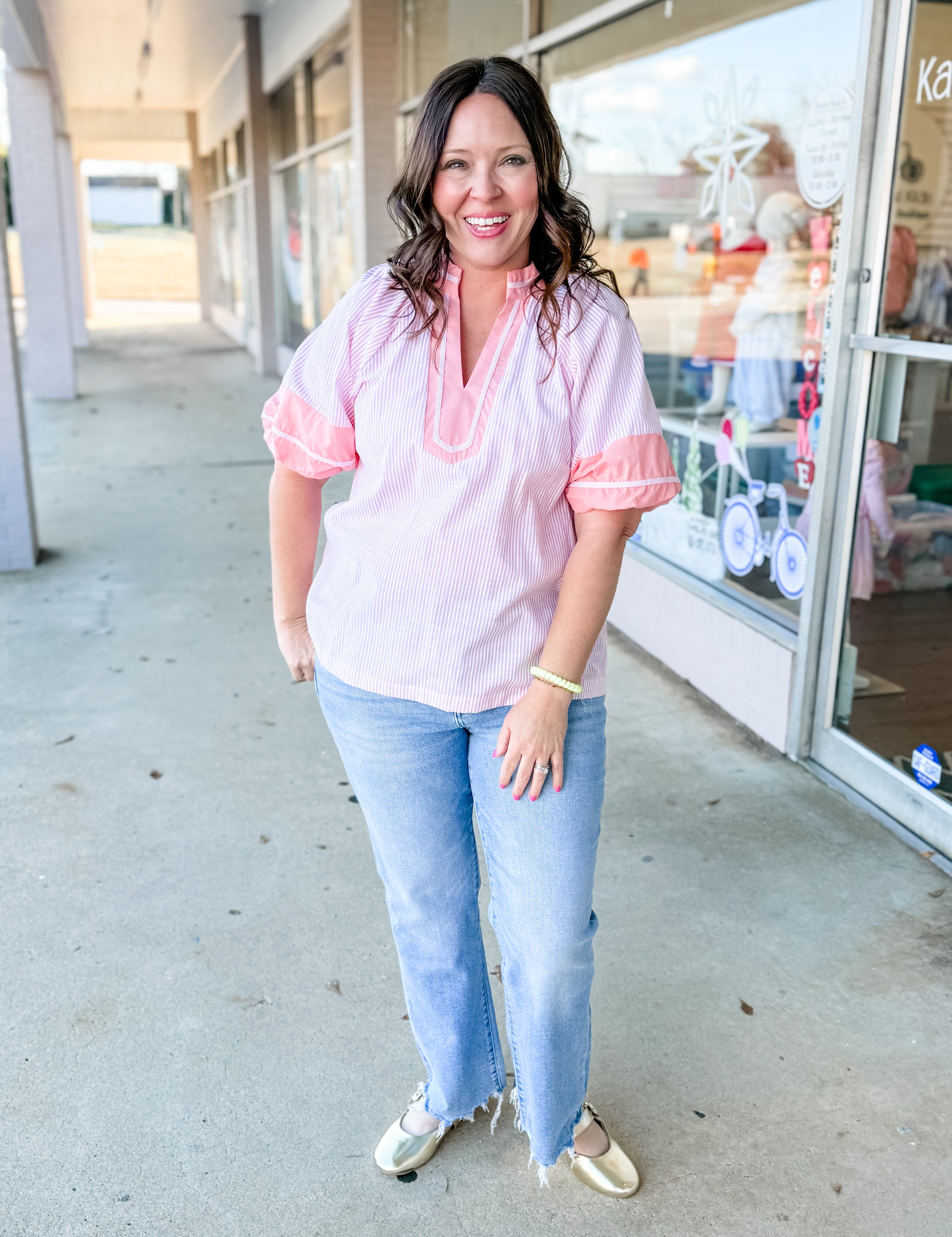 Peach Harbor Stripe Blouse - Just a Small Town Girl