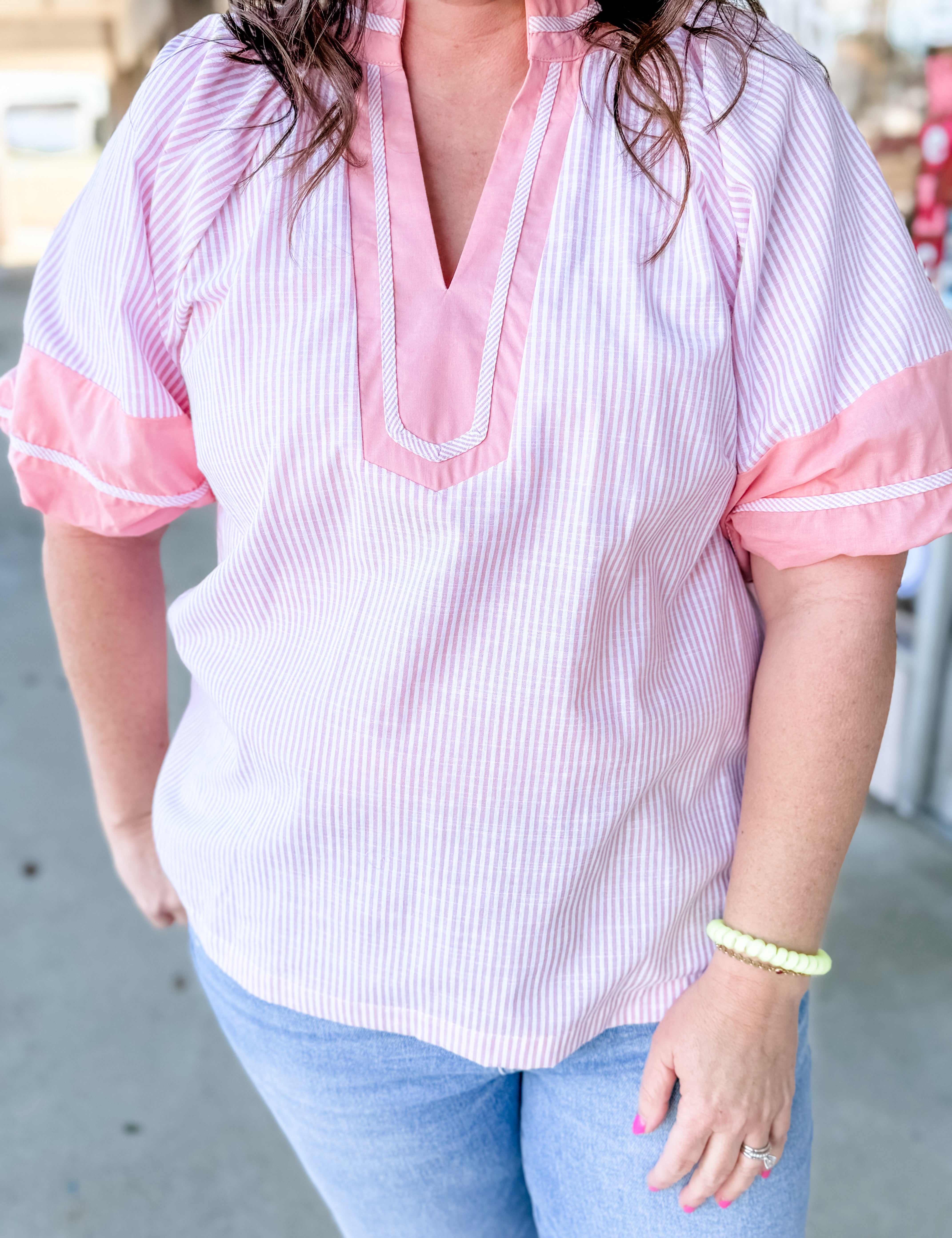 Peach Harbor Stripe Blouse - Just a Small Town Girl