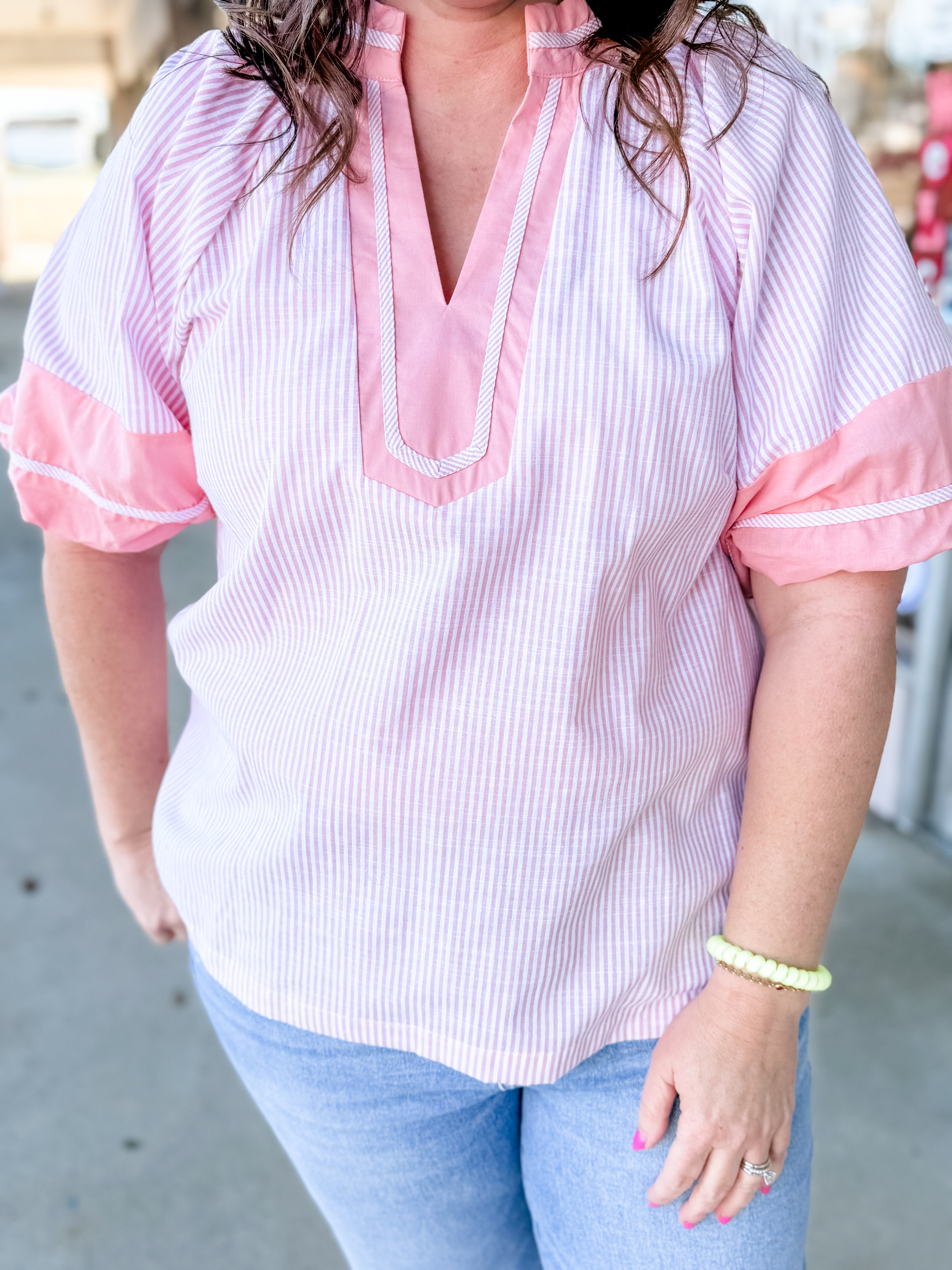 Peach Harbor Stripe Blouse - Just a Small Town Girl