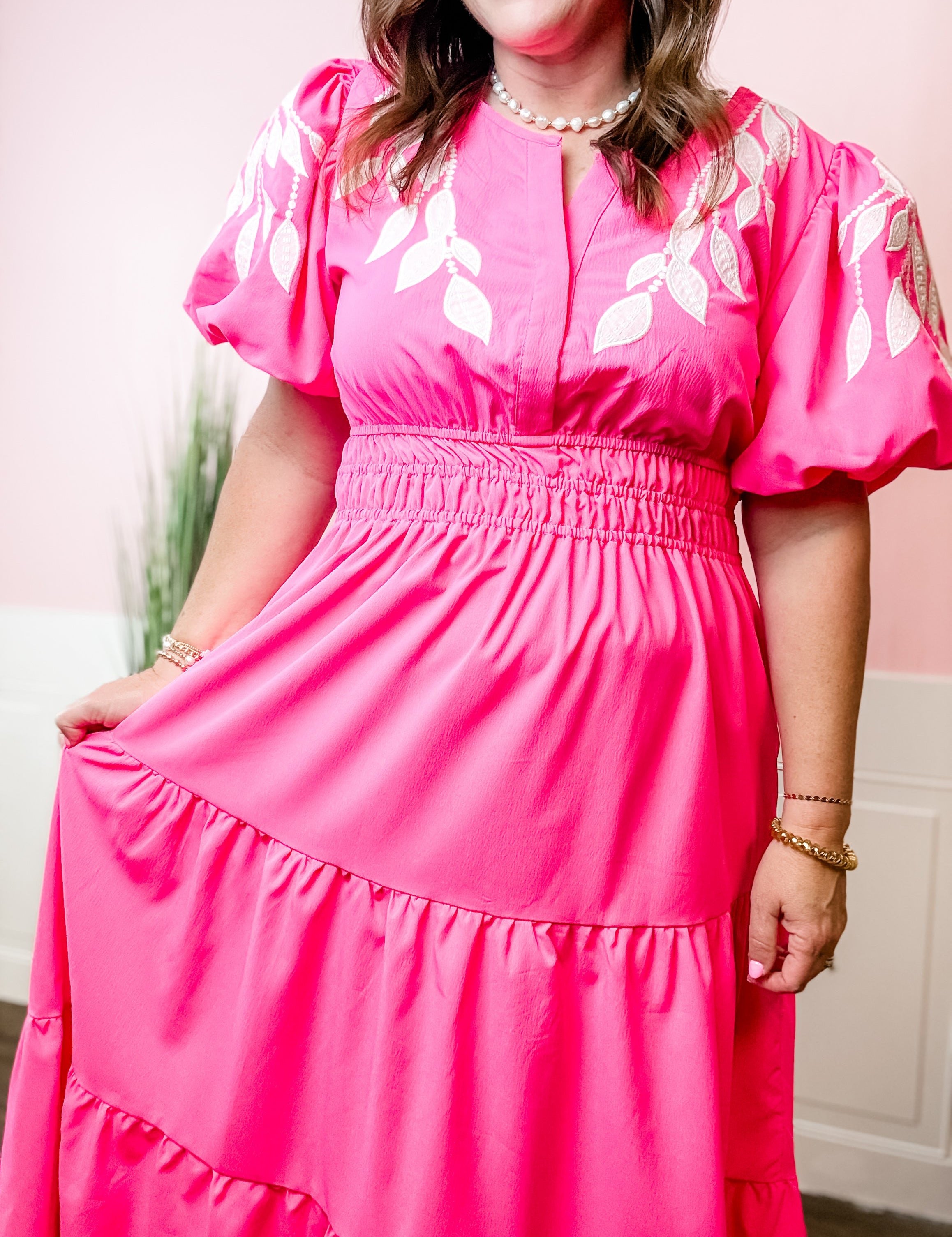 Pink Embroidered Tiered Dress - Just a Small Town Girl