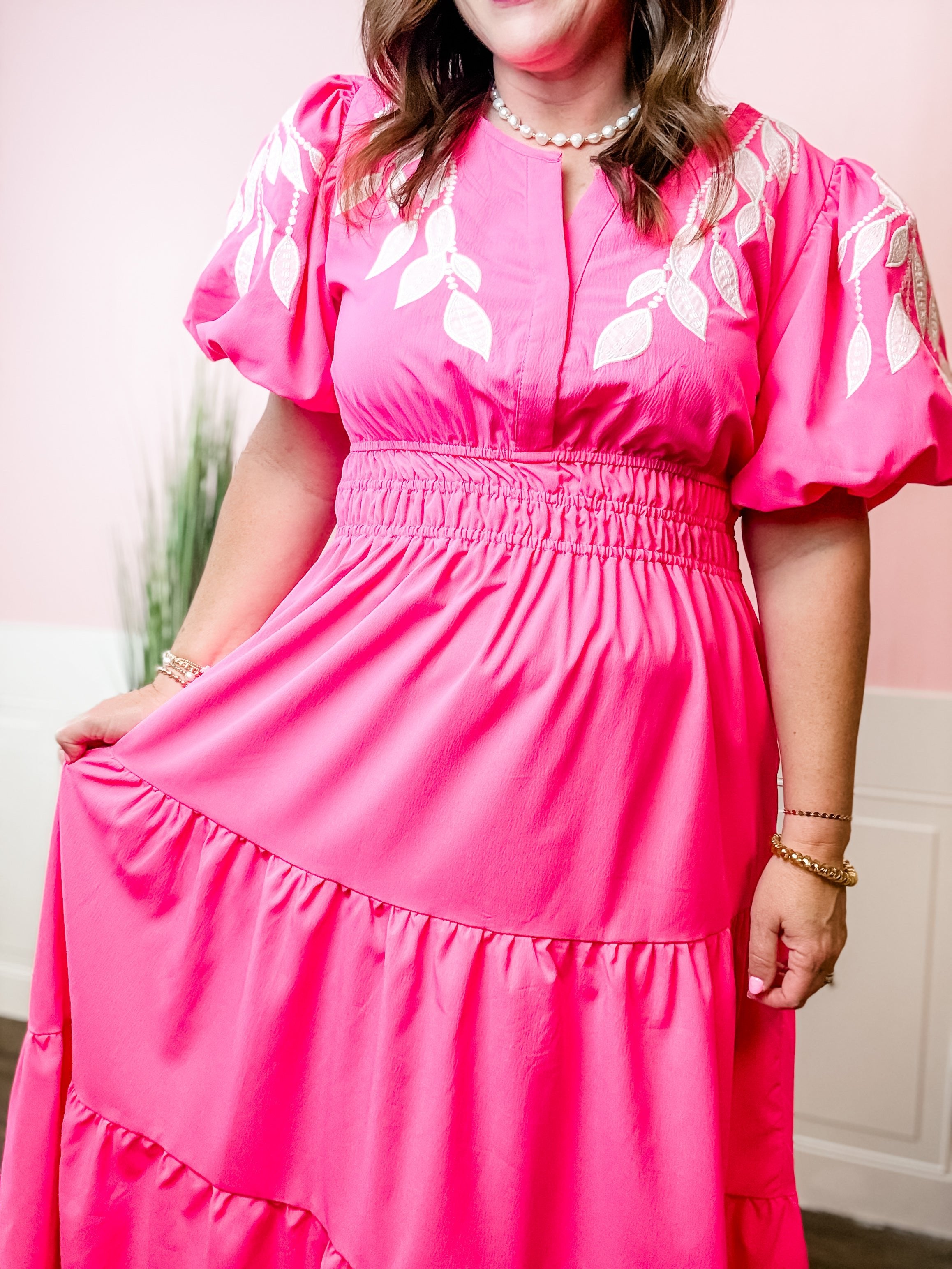 Pink Embroidered Tiered Dress - Just a Small Town Girl