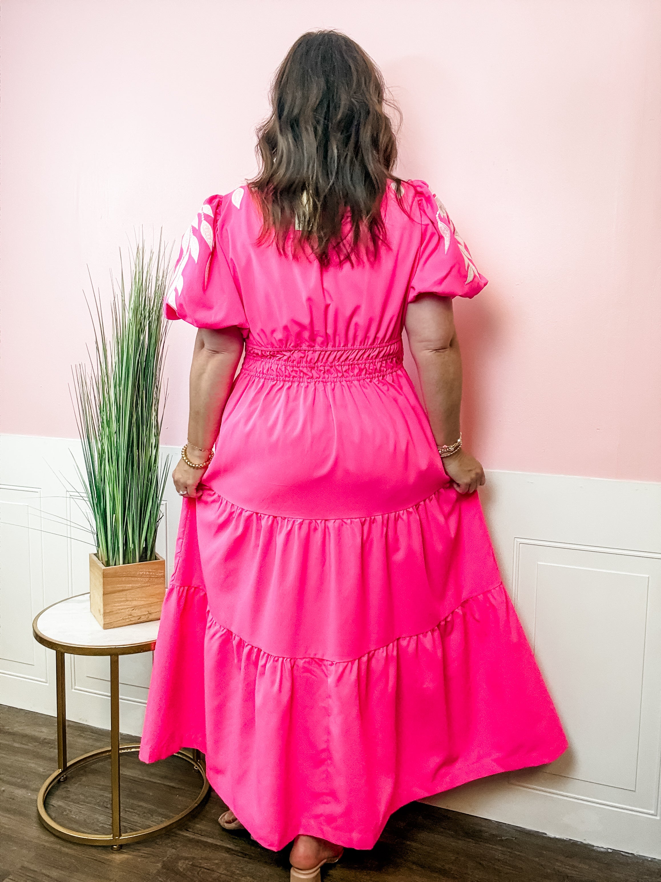 Pink Embroidered Tiered Dress - Just a Small Town Girl