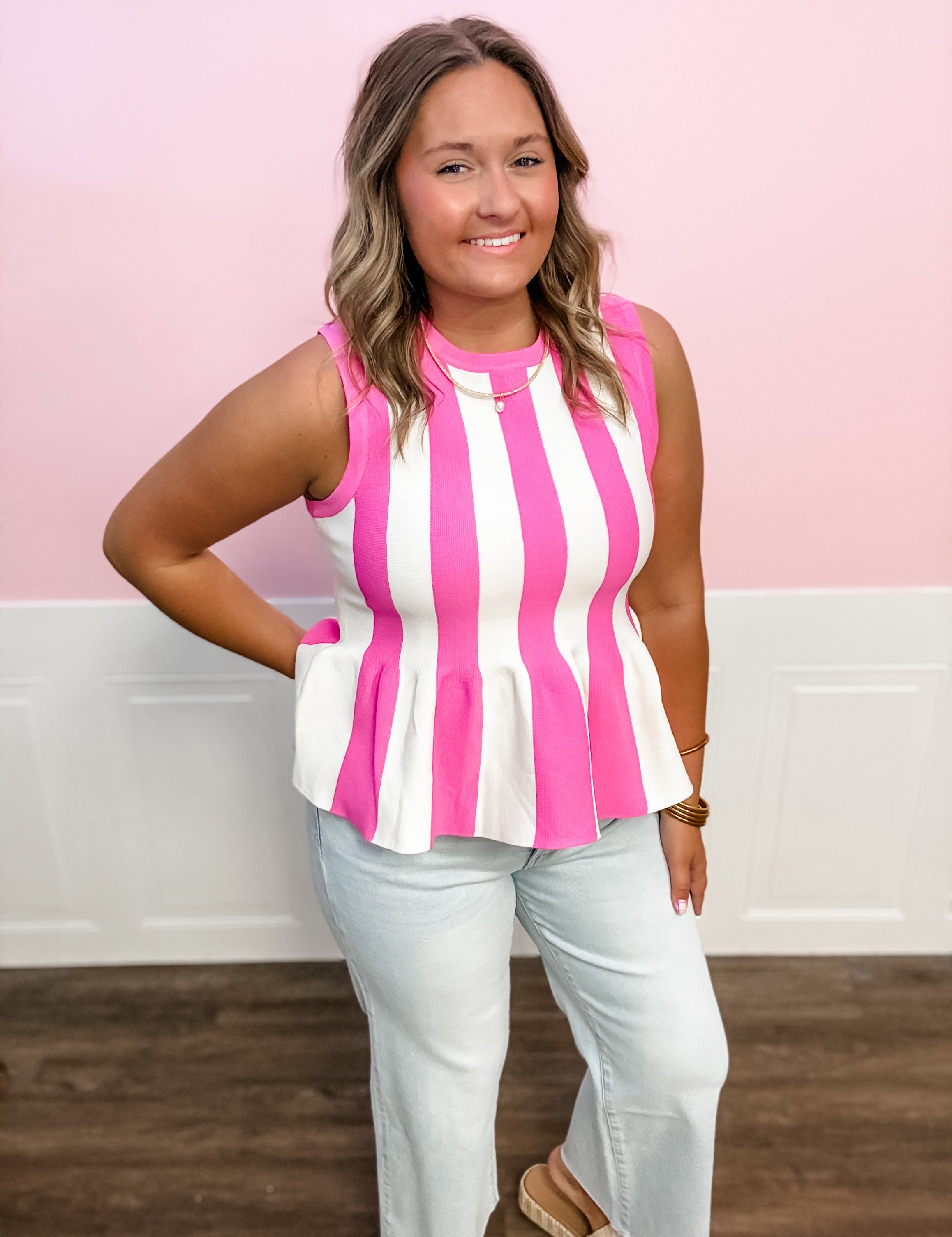 Pink Lemonade Stripe Knit Tank - Just a Small Town Girl