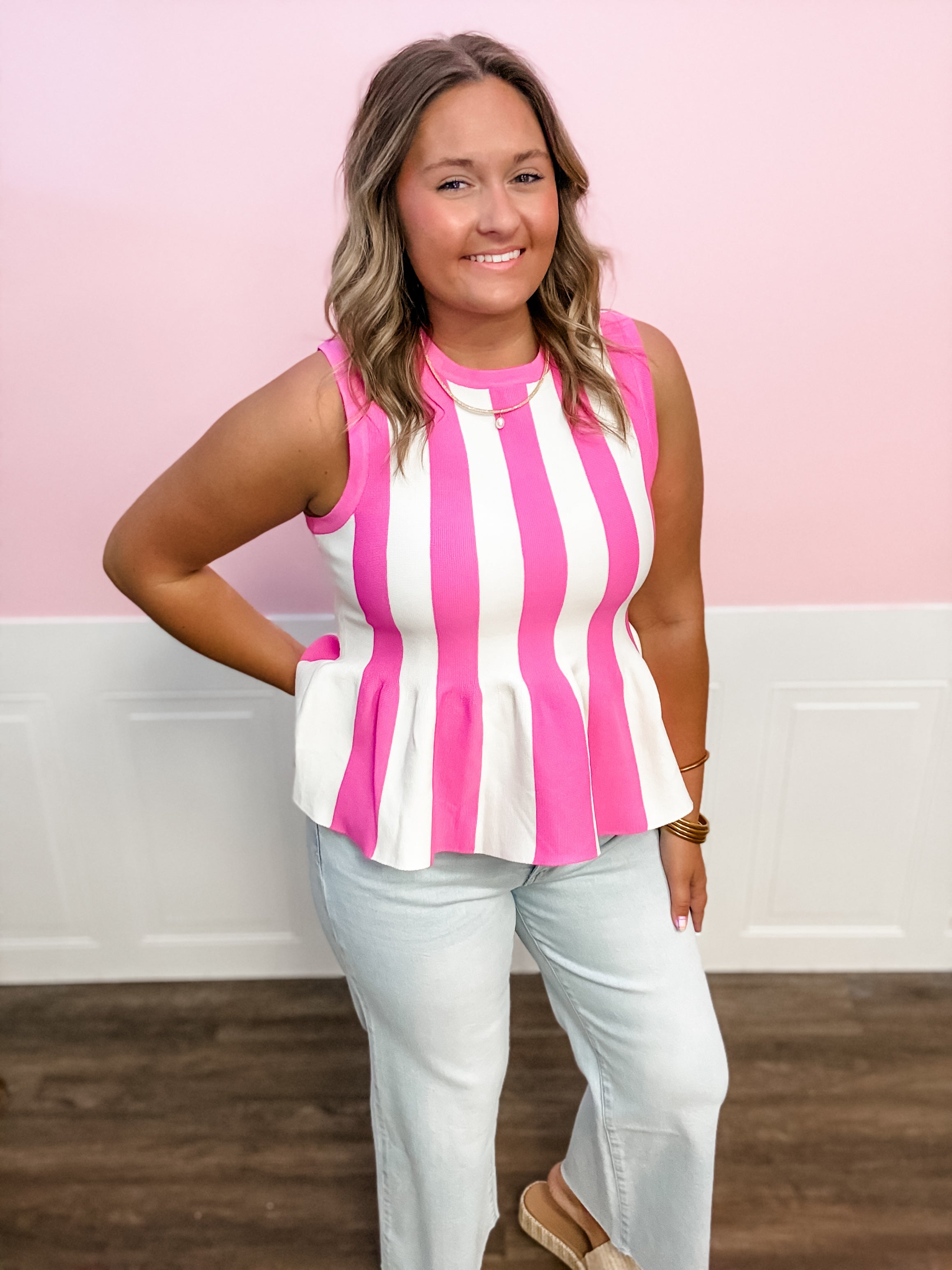 Pink Lemonade Stripe Knit Tank - Just a Small Town Girl