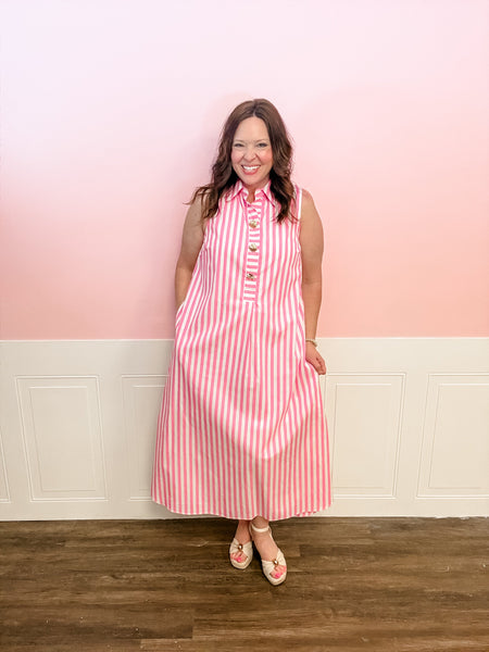 Pink Peony Stripe Shift Dress - Just a Small Town Girl
