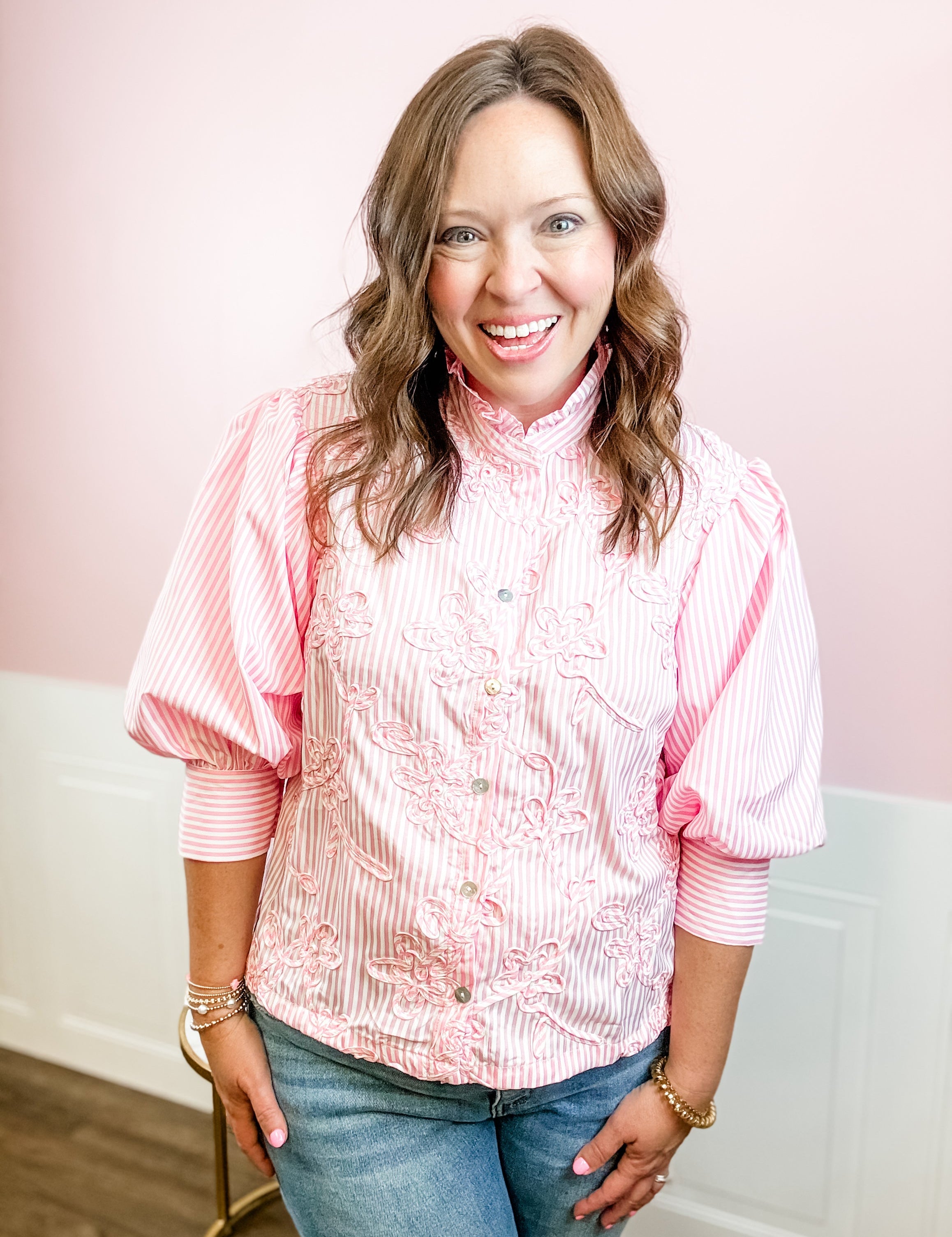 Pink Petal Stripe Blouse - Just a Small Town Girl