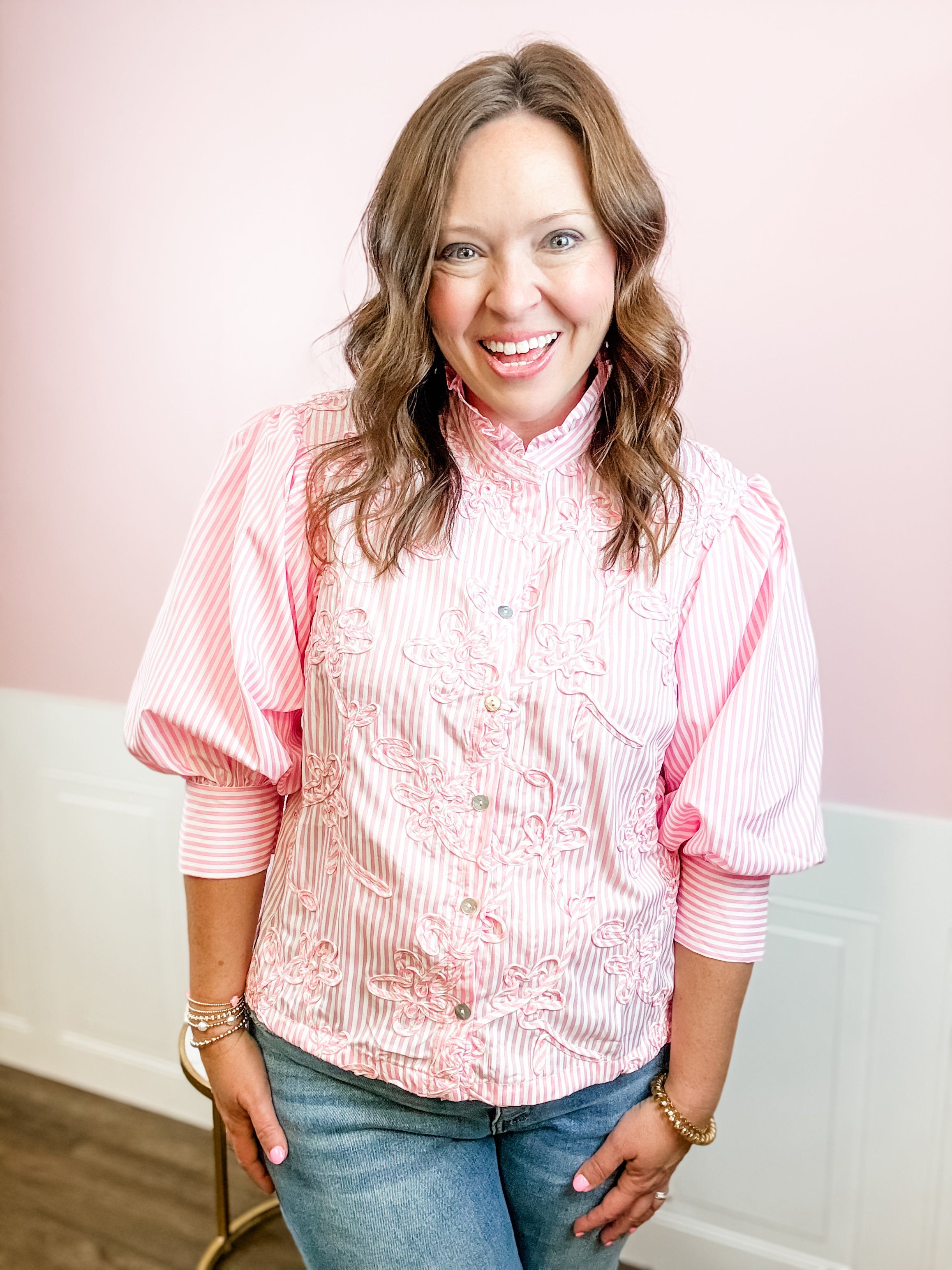Pink Petal Stripe Blouse - Just a Small Town Girl