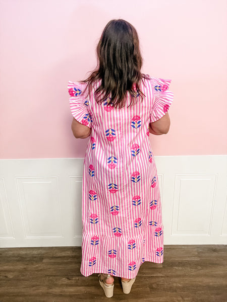 Pink Petals & Stripes Dress - Just a Small Town Girl